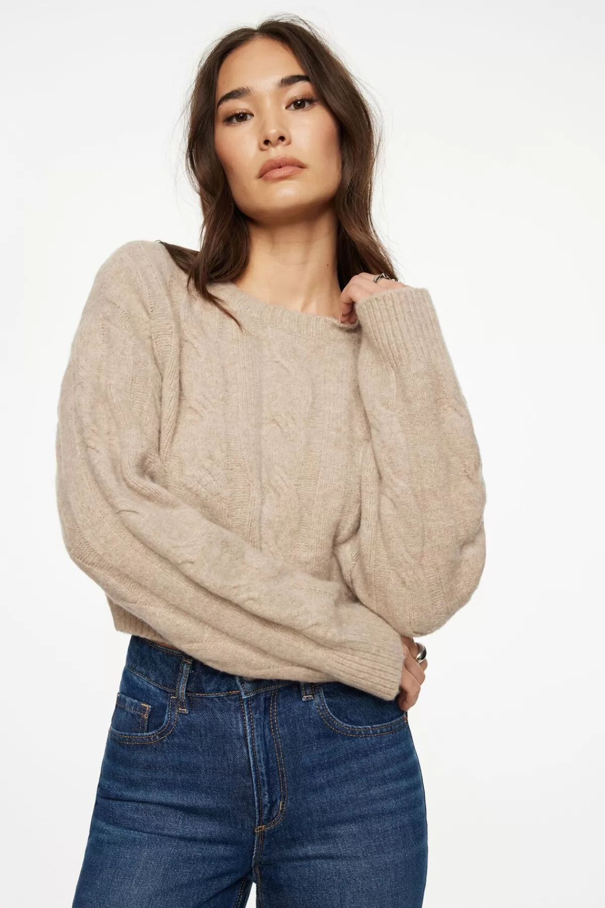 Dynamite Heavenlyarn™ Luana Cable Knit Sweater Brown Best Sale