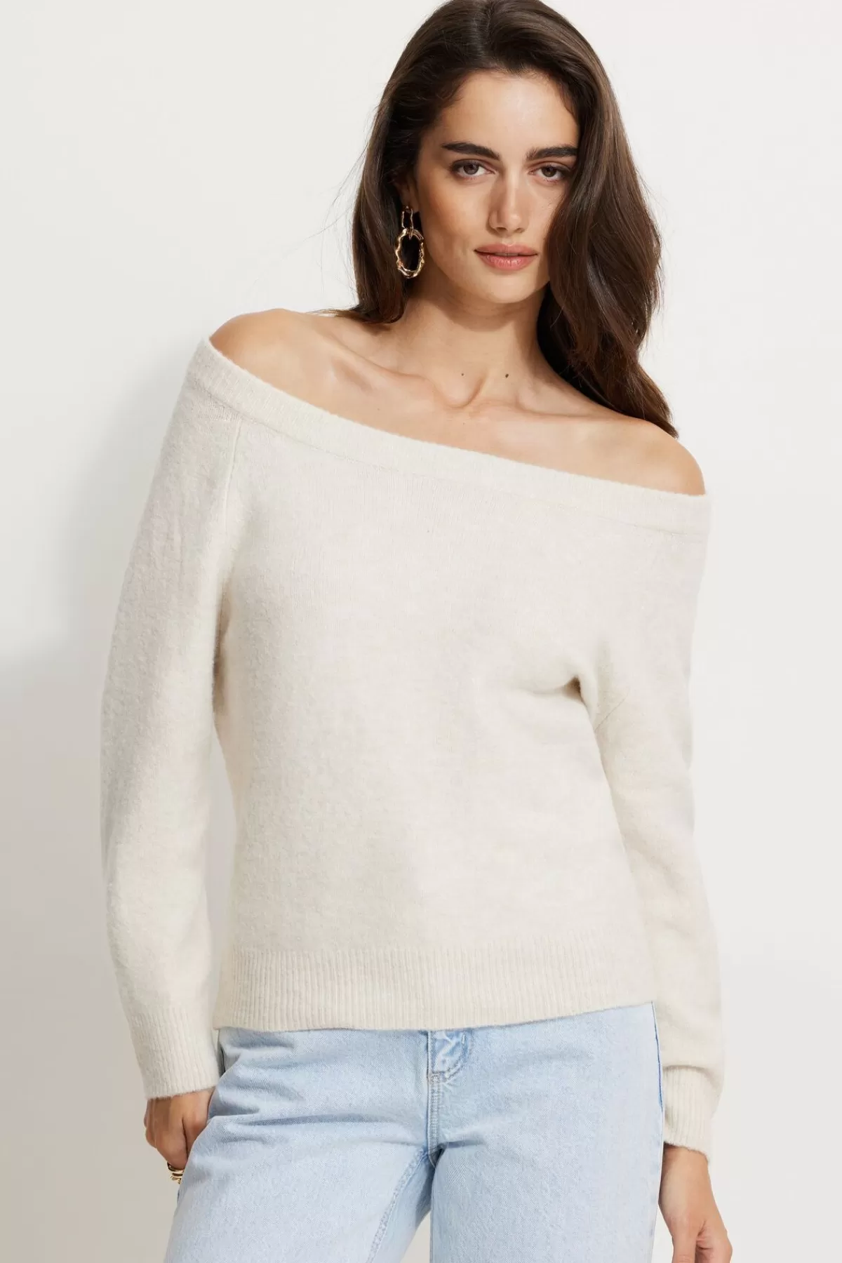 Dynamite Heavenlyarn™ Off Shoulder Sweater Brown Hot