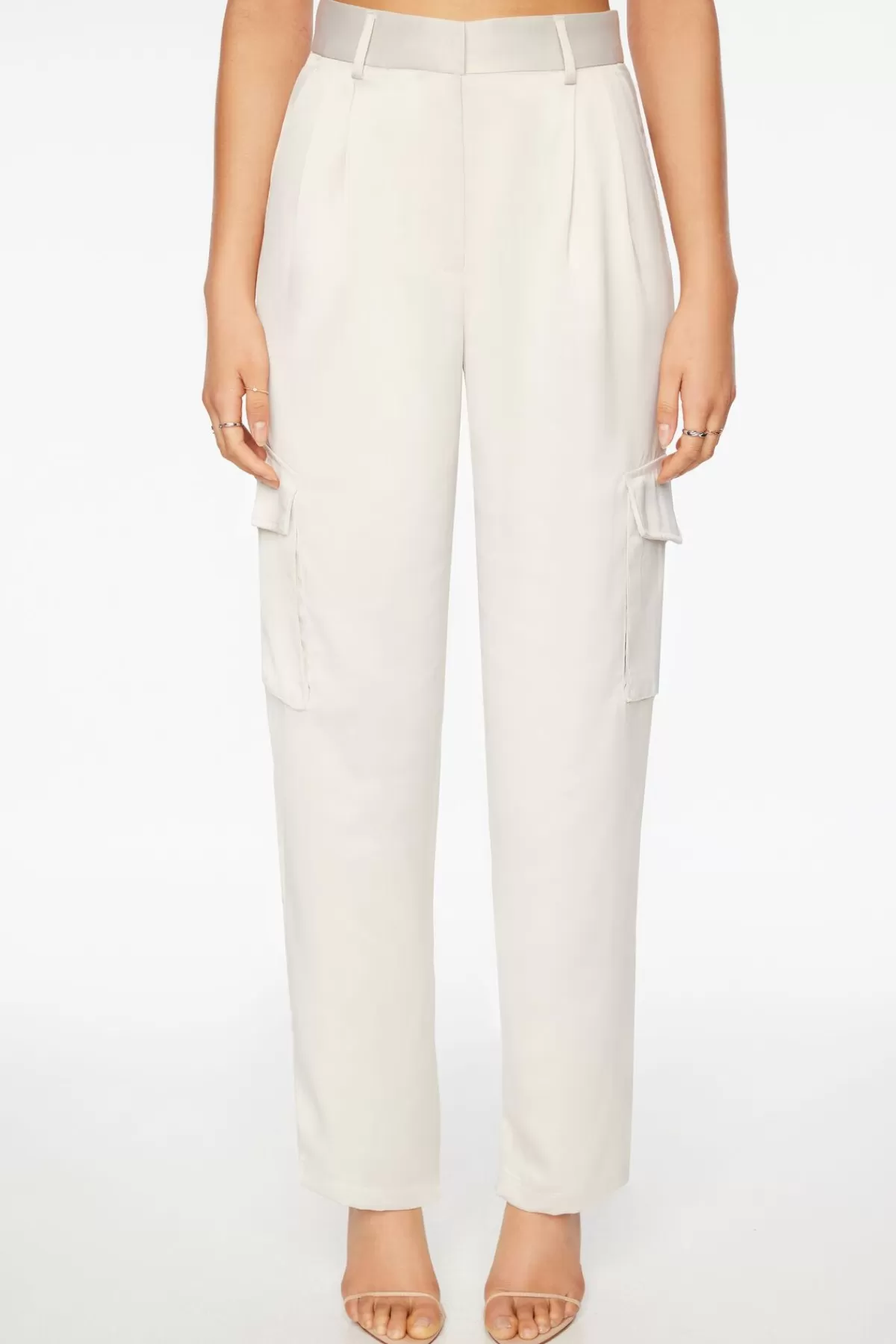 Dynamite Izabel Satin Straight Leg Cargo Pants Beige Shop