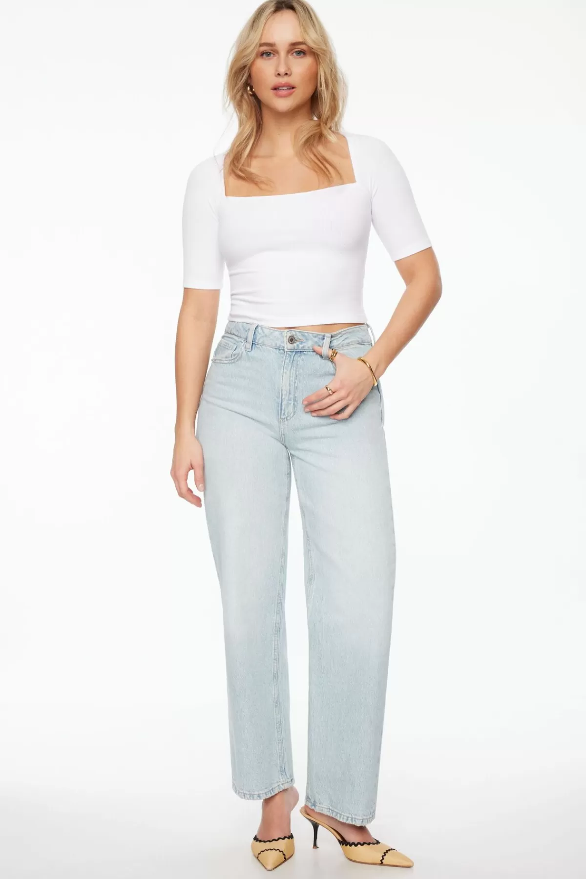 Dynamite Jade Square Neck Top White Online