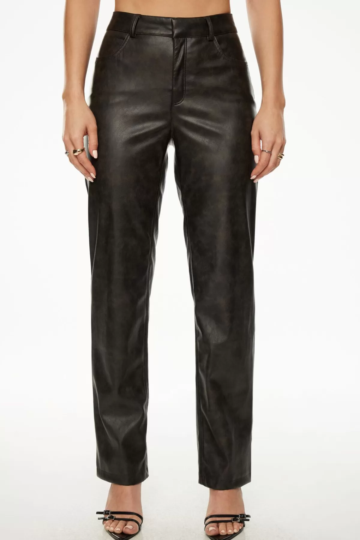 Dynamite Justina Straight Faux Leather Pants Brown Fashion