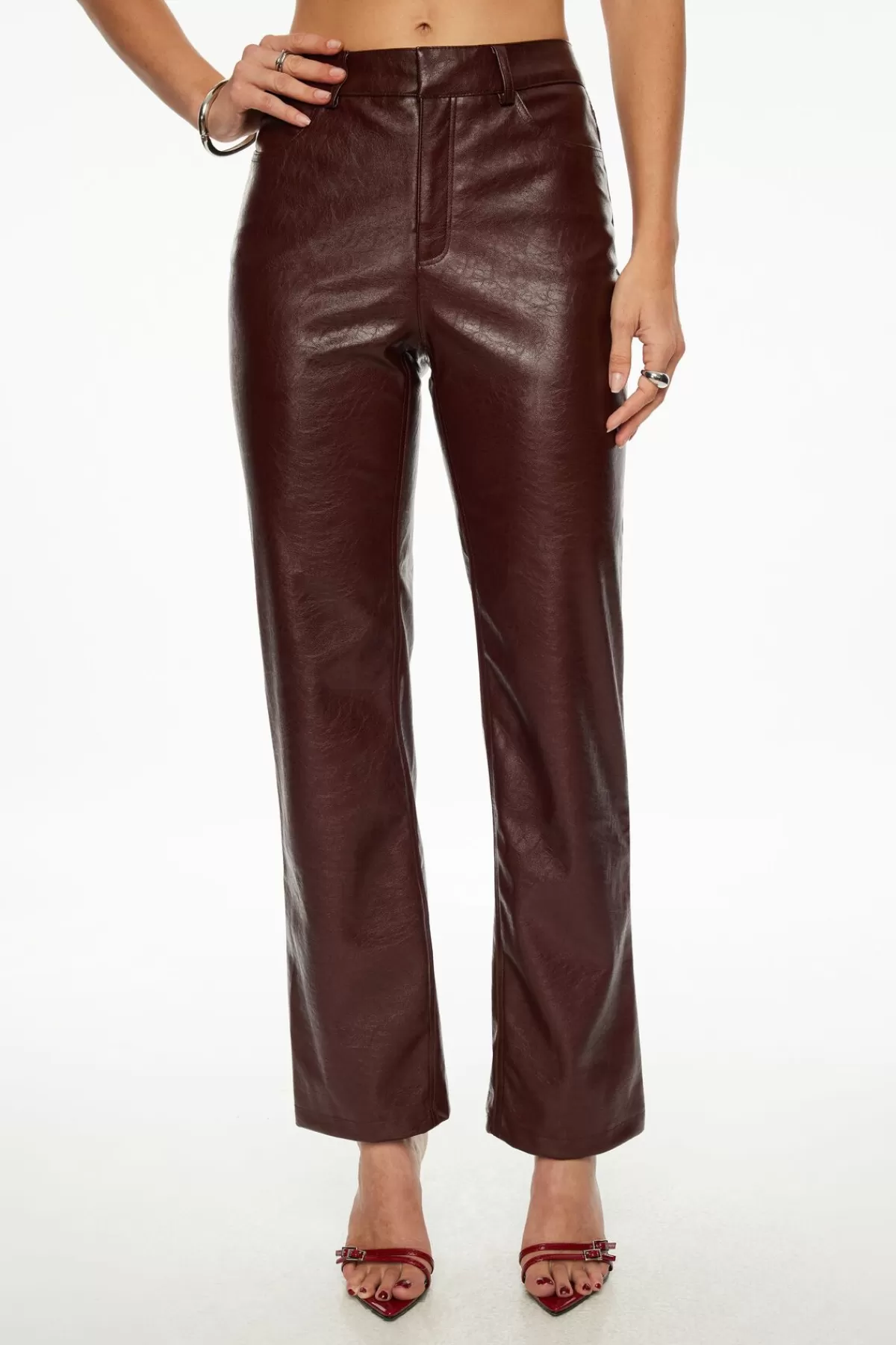 Dynamite Justina Straight Faux Leather Pants Burgundy Store