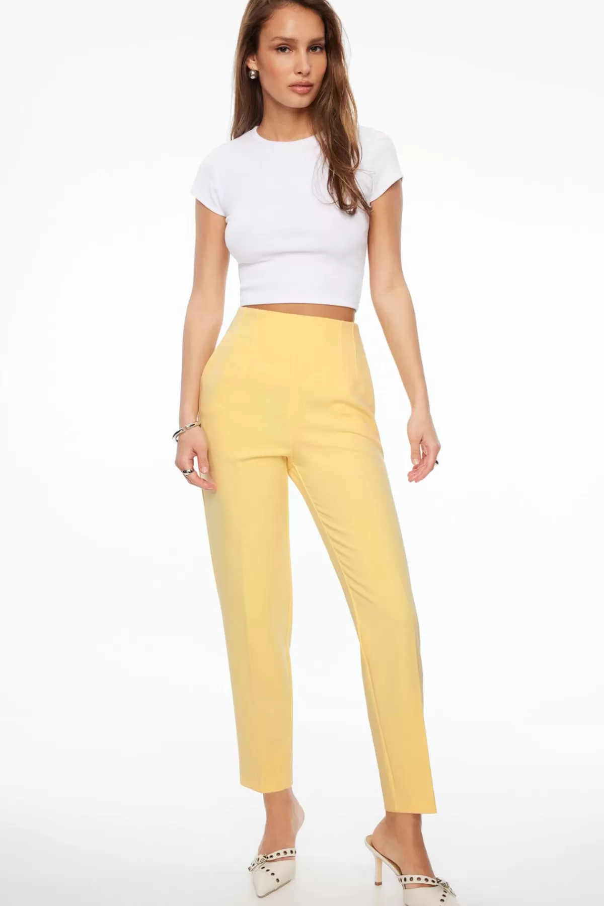 Dynamite Kendall Slim Side Zip Pants Yellow Best Sale