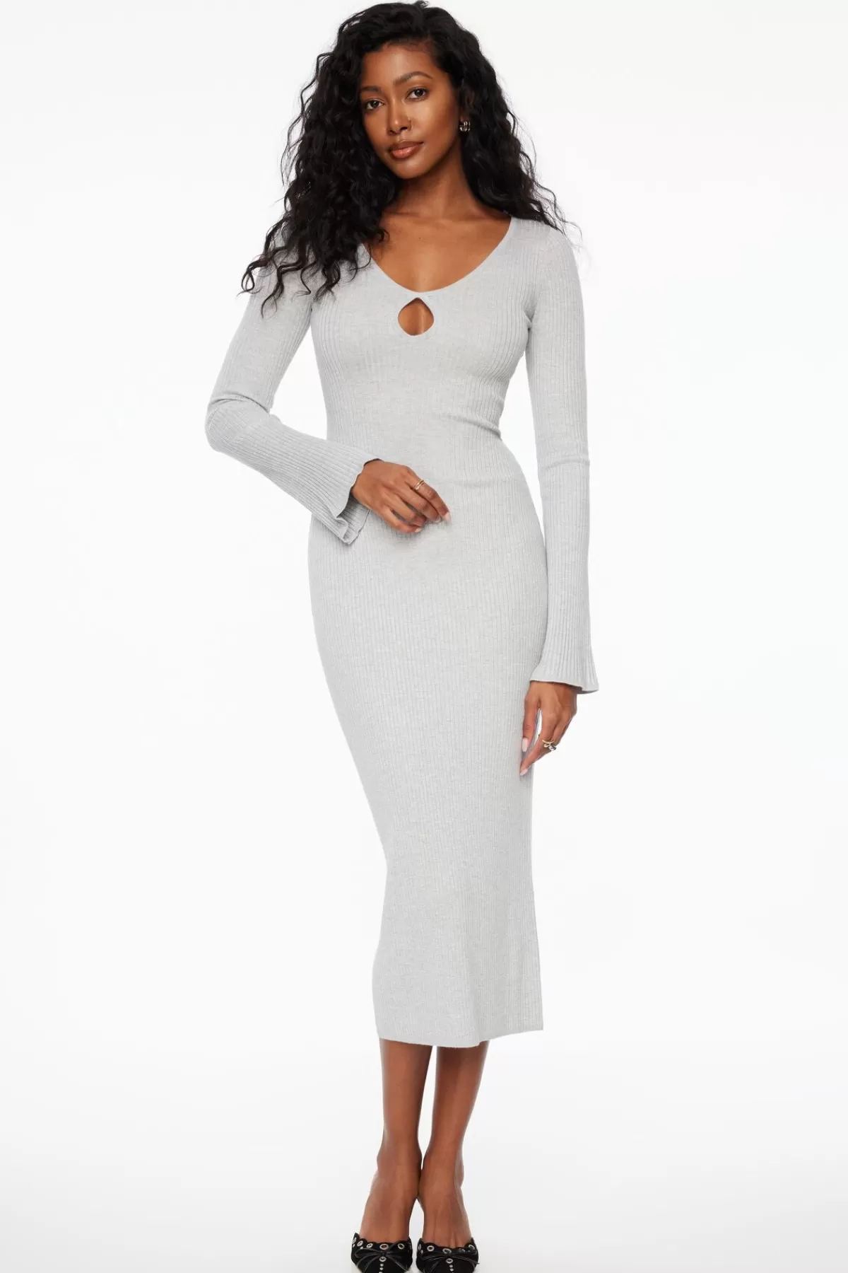 Dynamite Keyhole Cutout Midi Dress Gray Cheap