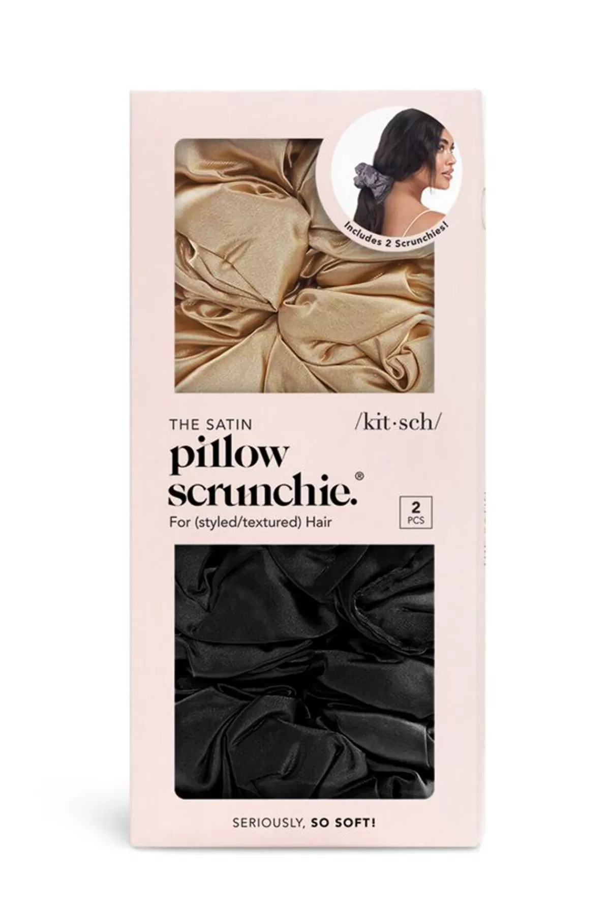 Dynamite KITSCH | 2-Pack Satin Pillow Scrunchies Black Cheap