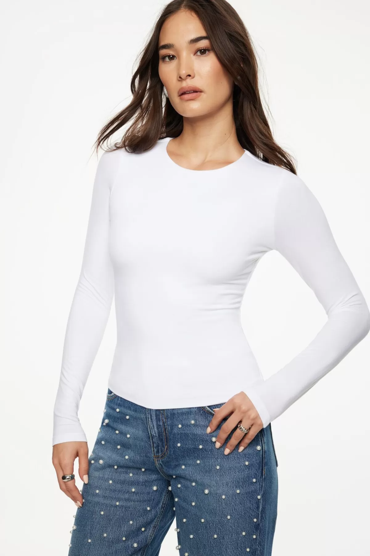 Dynamite Kyla Jersey Long Sleeve T Shirt White Clearance