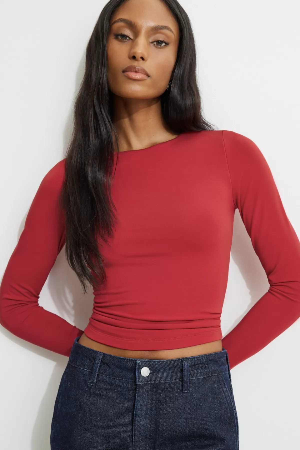 Dynamite Kyla Jersey Long Sleeve T-Shirt Red New