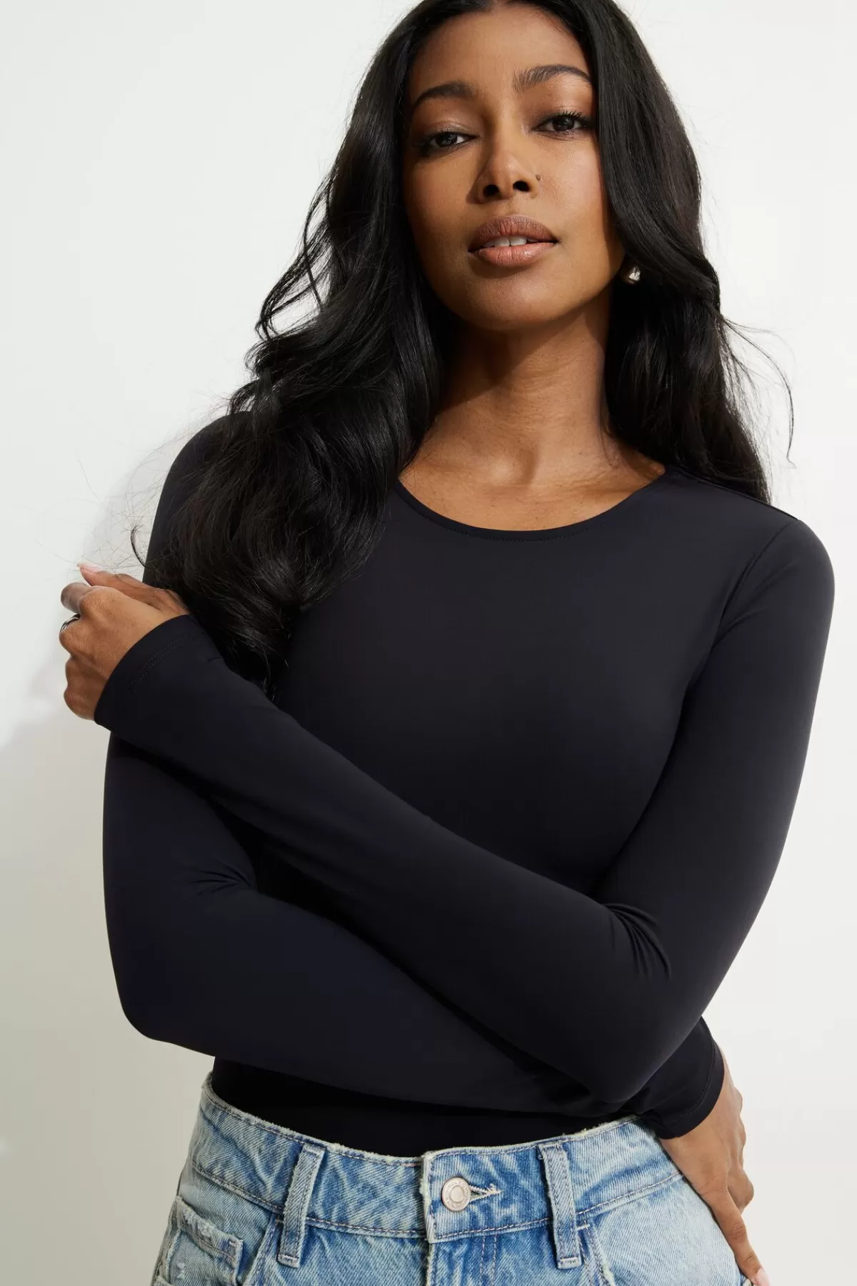 Dynamite Kyla Sculpt Crewneck Bodysuit Black Best Sale