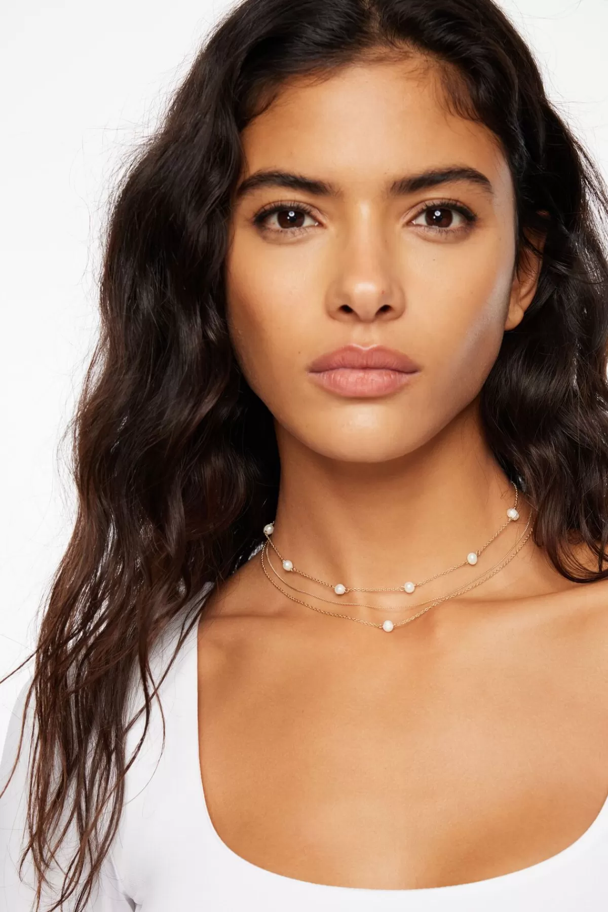 Dynamite Layered Delicate Pearl Necklace White Clearance