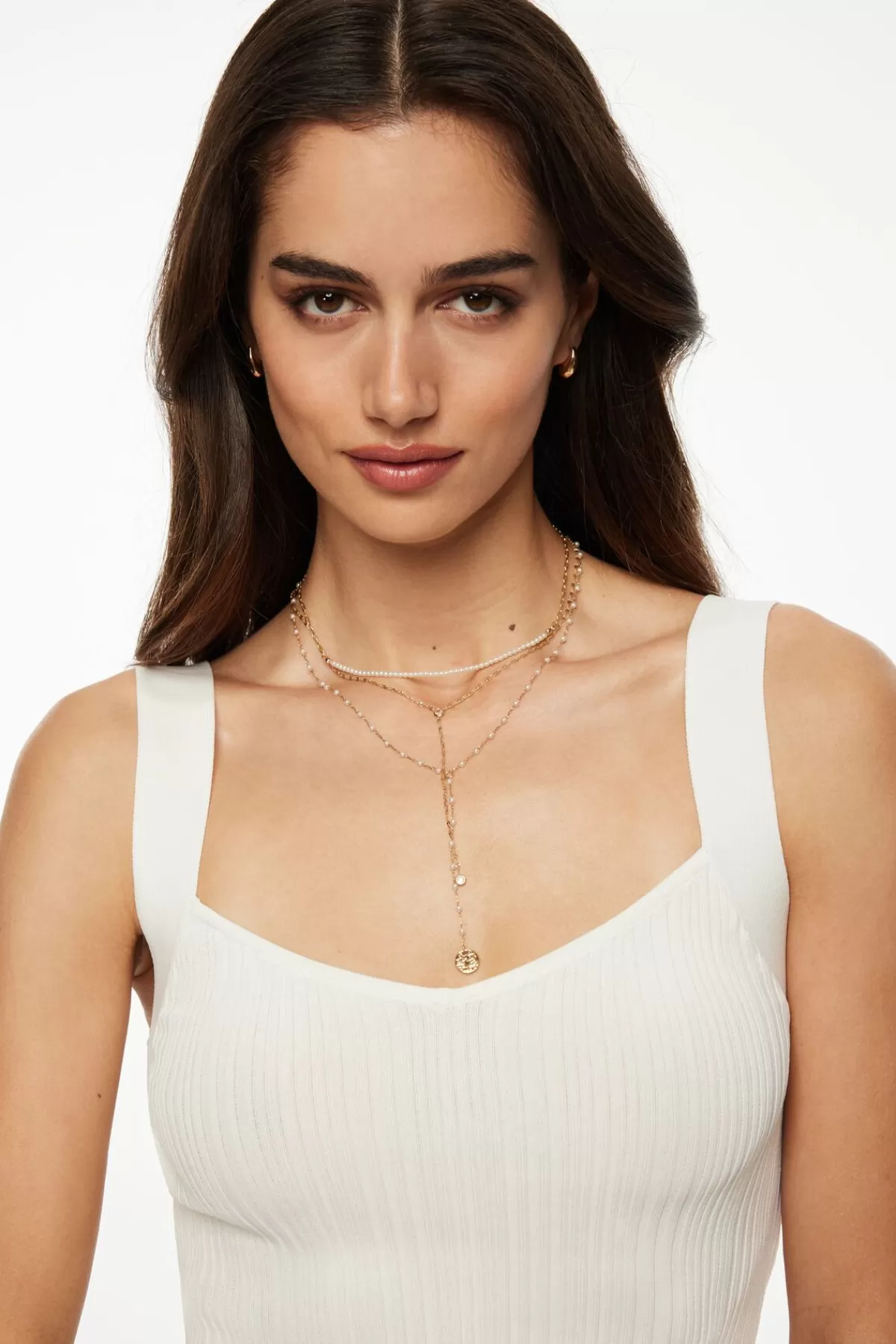 Dynamite Layered Mini Pearl Y-Neck Necklace White Hot