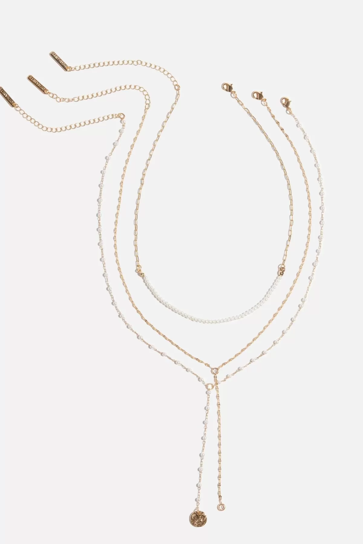 Dynamite Layered Mini Pearl Y-Neck Necklace White Hot