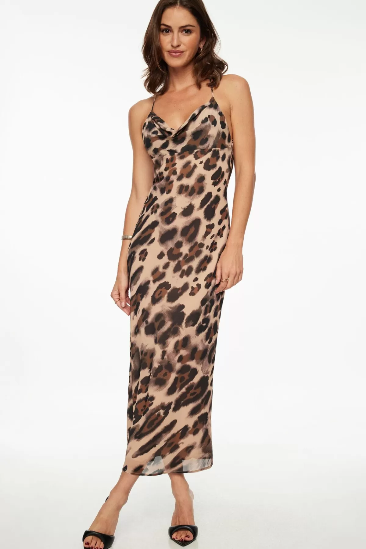 Dynamite Leopard Cowl Neck Maxi Dress Brown Discount