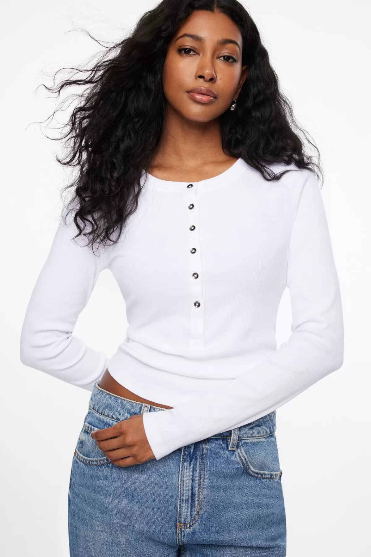 Dynamite Long Sleeve Henley Top White Fashion