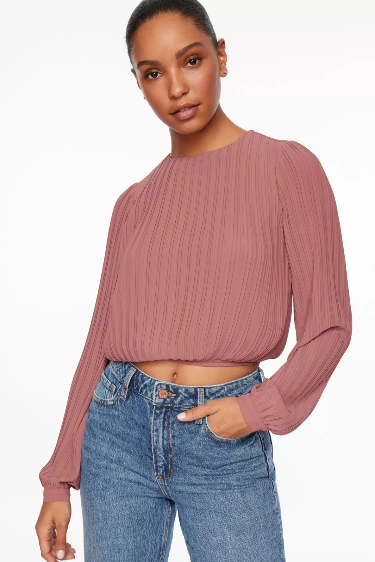 Dynamite Long Sleeve Pleated Top Burgundy Best