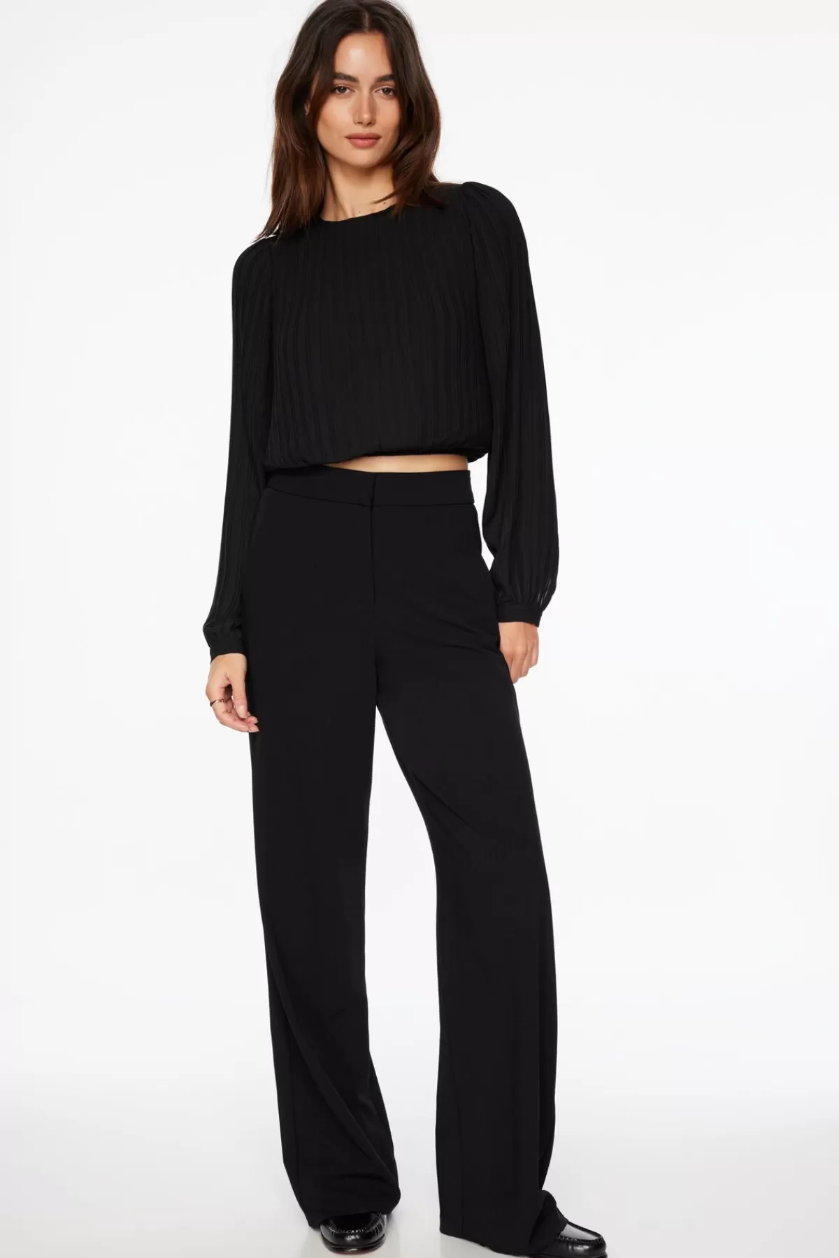 Dynamite Long Sleeve Pleated Top Black Hot