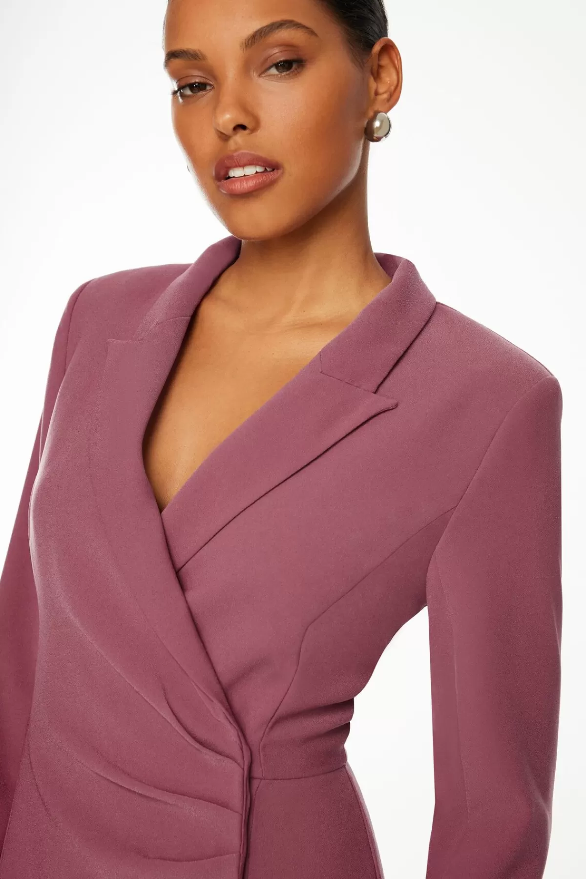 Dynamite Maggie Long Sleeve Blazer Romper With Pleats Purple Outlet