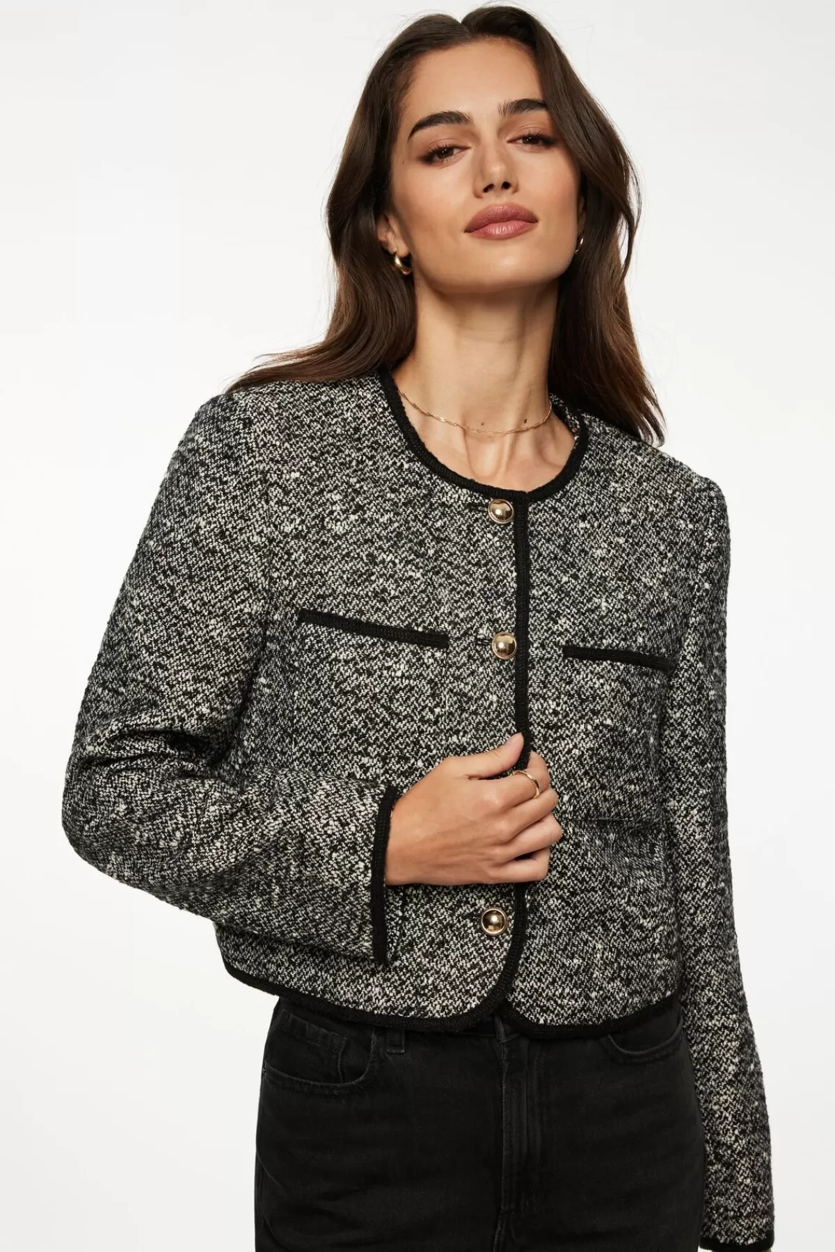 Dynamite Margaux Bouclé Tweed Blazer Gray Outlet