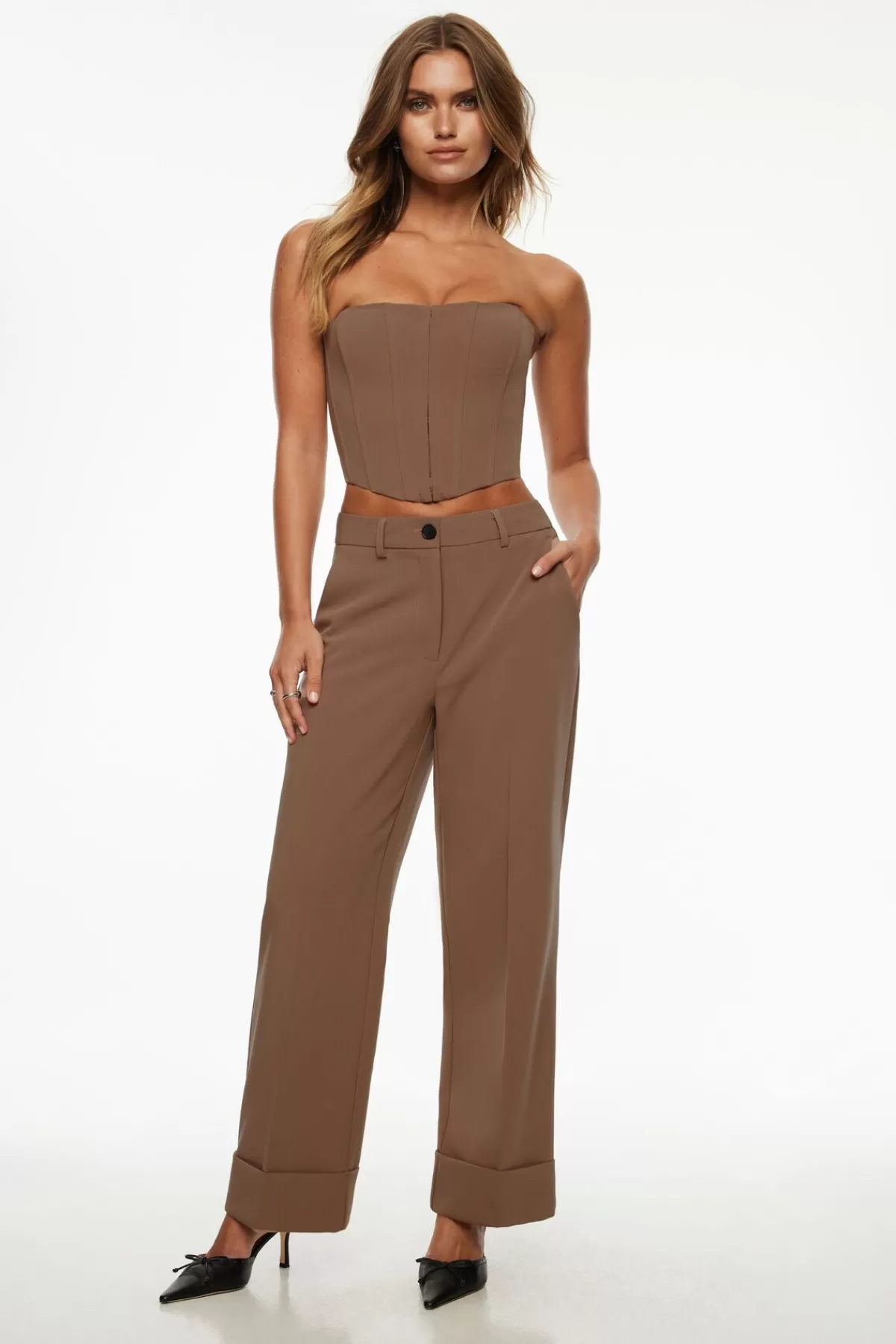 Dynamite Max Cuffed Ankle Pants Brown Cheap