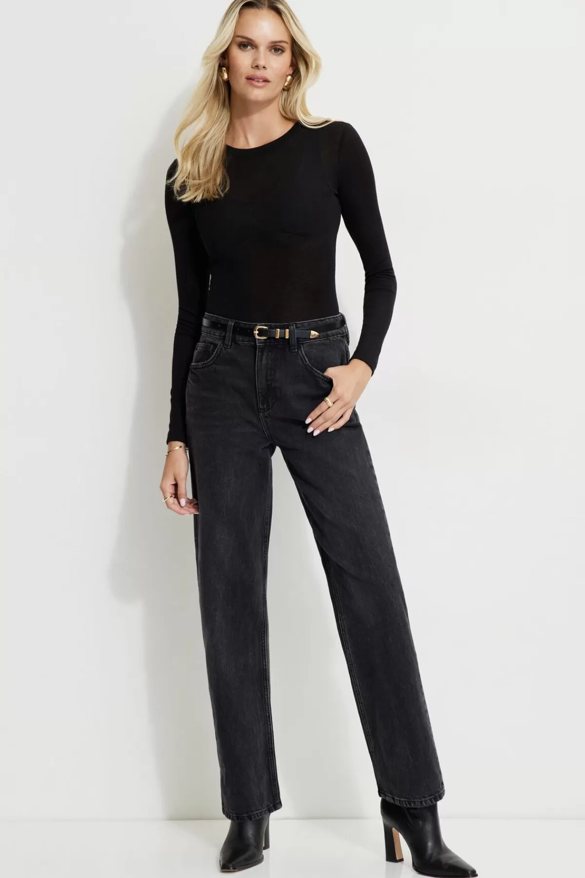 Dynamite Mika Relaxed Straight Jeans Black Best Sale