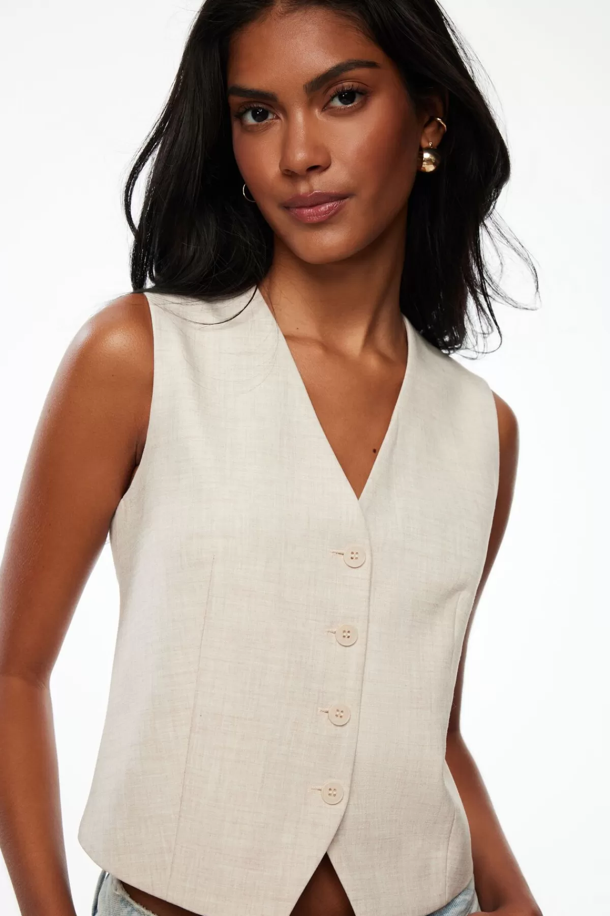 Dynamite Millie Tailored Four Button Vest Brown Fashion