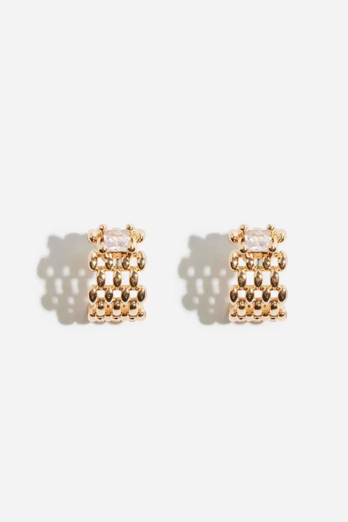 Dynamite Mini Chain Gem Huggie Earrings White Clearance