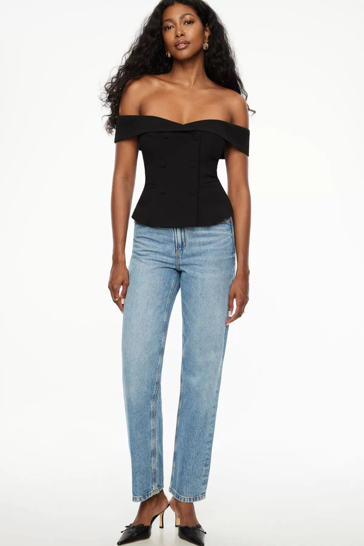 Dynamite Off Shoulder Buttoned Vest Black Best