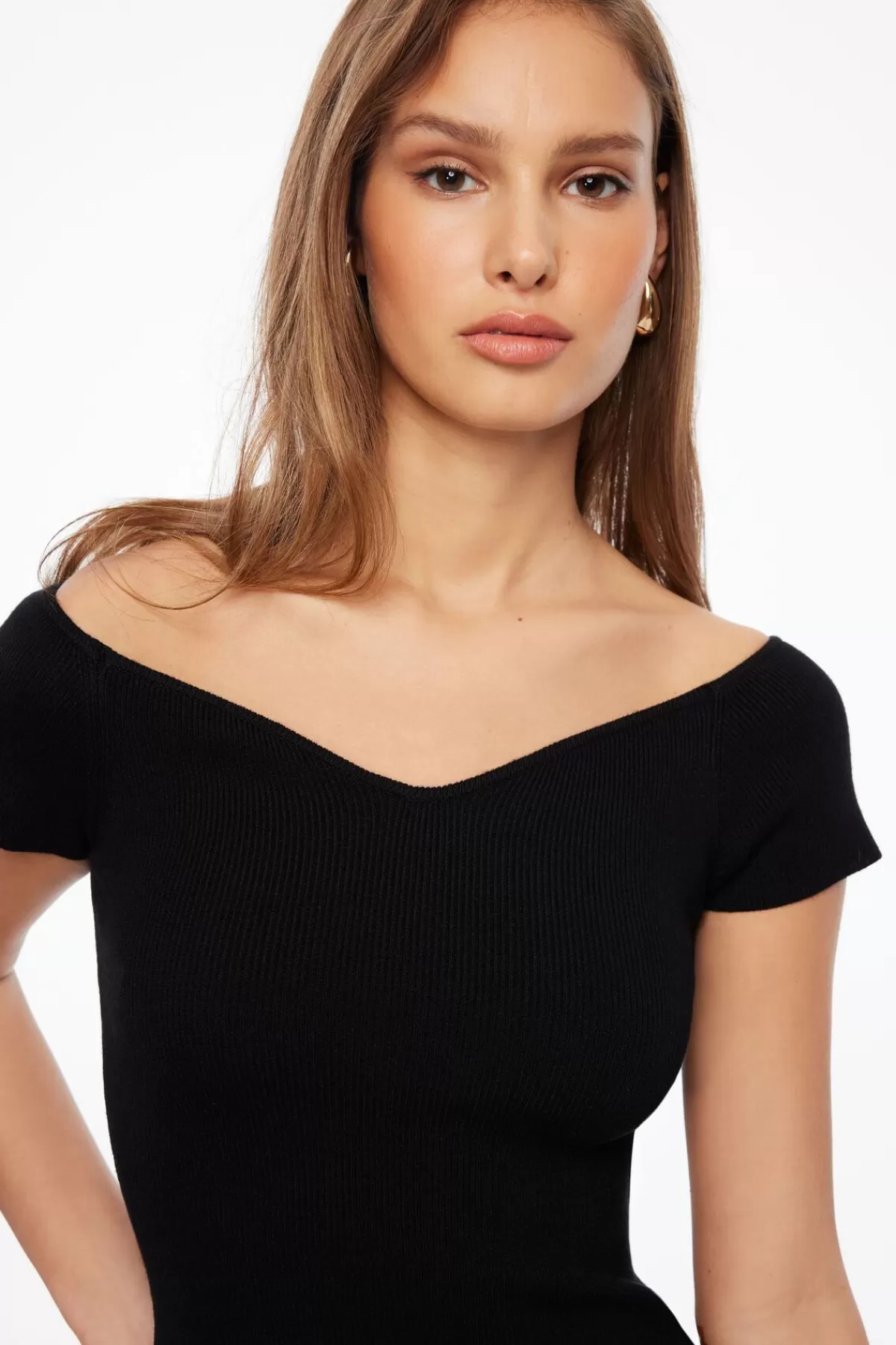 Dynamite Off Shoulder Knit Mini Dress Black Store