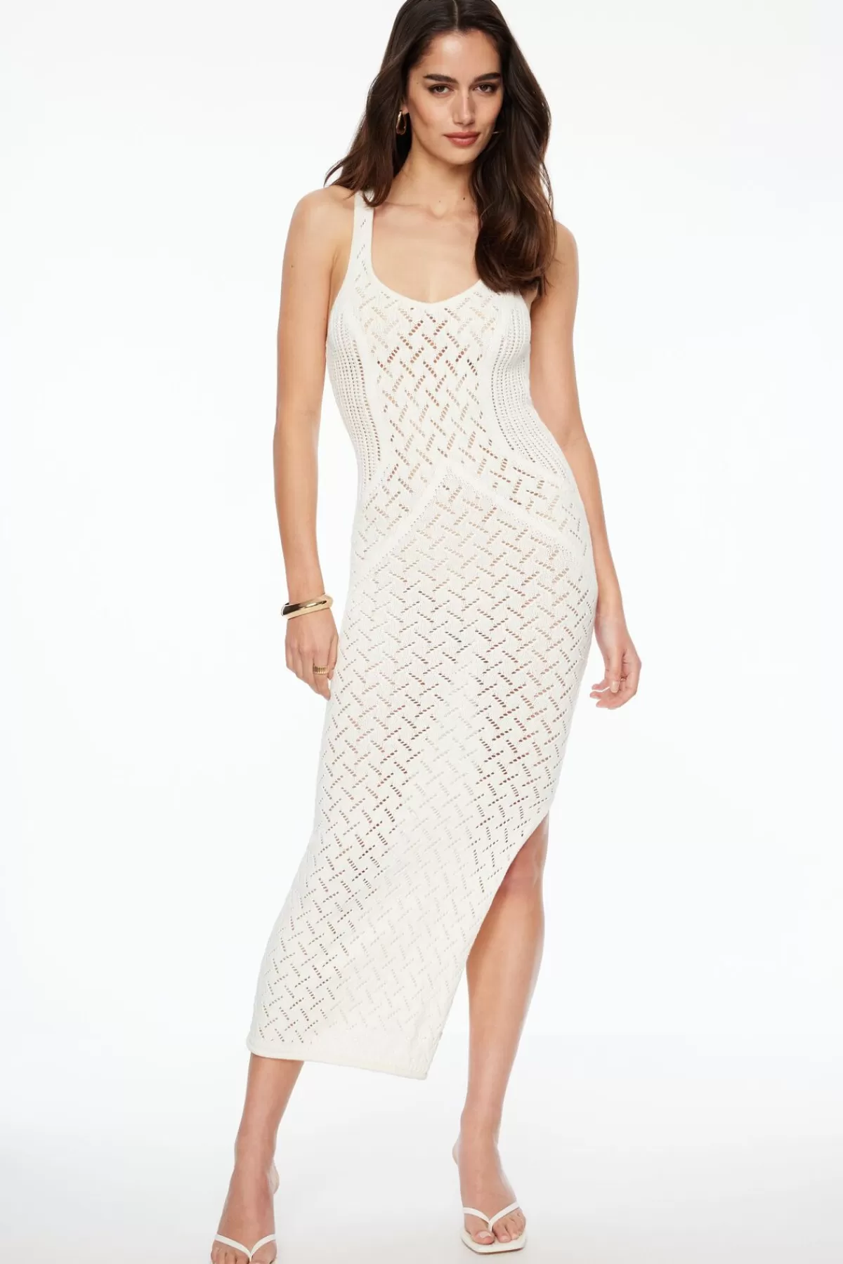 Dynamite Open Knit V-Neck Maxi Dress White Discount