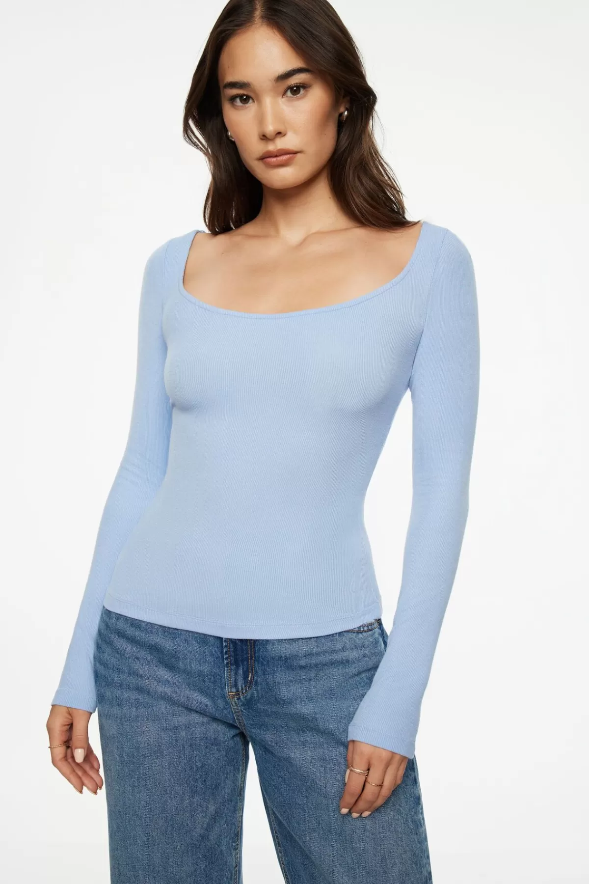 Dynamite Ophelia Ribbed Long Sleeve T Shirt Blue Cheap