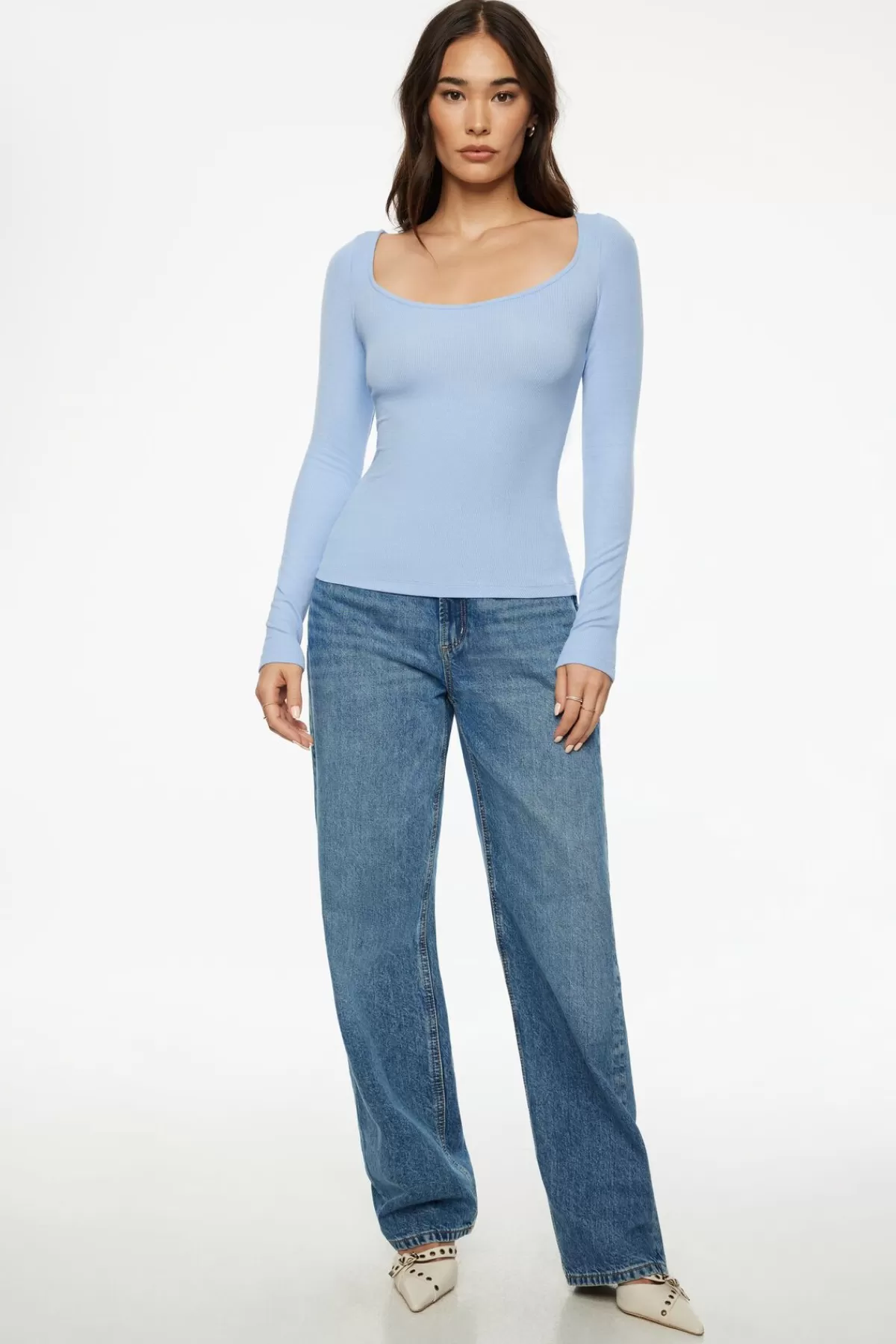 Dynamite Ophelia Ribbed Long Sleeve T Shirt Blue Cheap