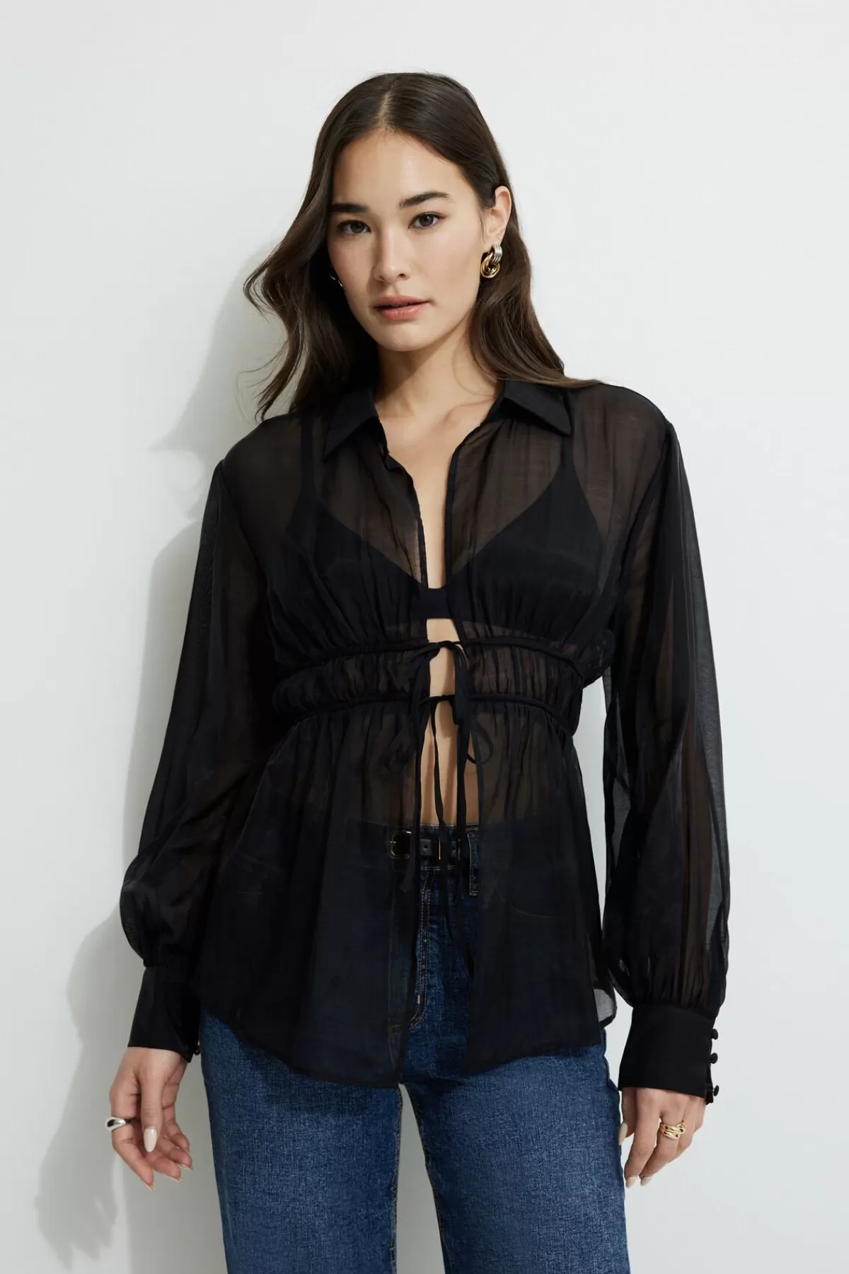 Dynamite Organza Flyaway Blouse Black Best