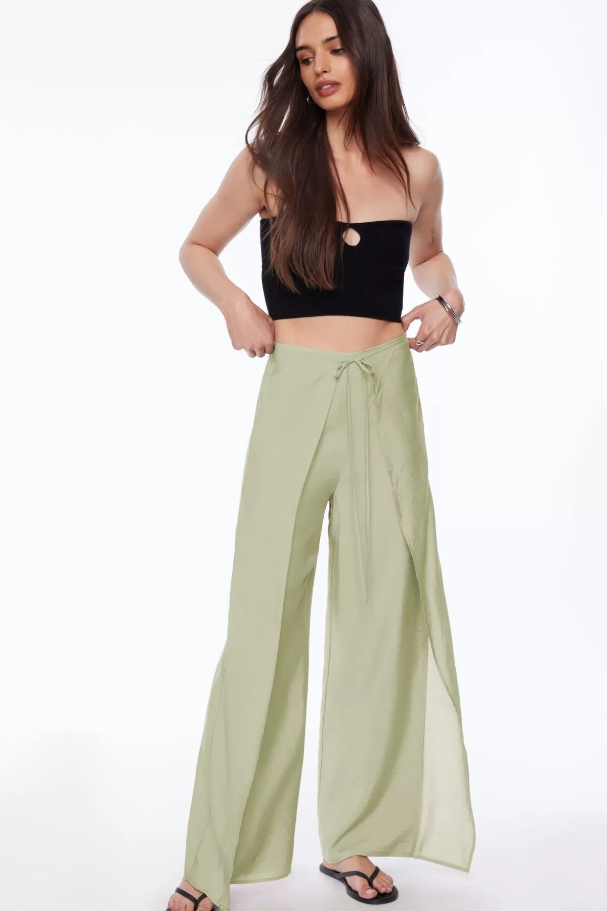 Dynamite Pareo Crinkled Pants Green Clearance