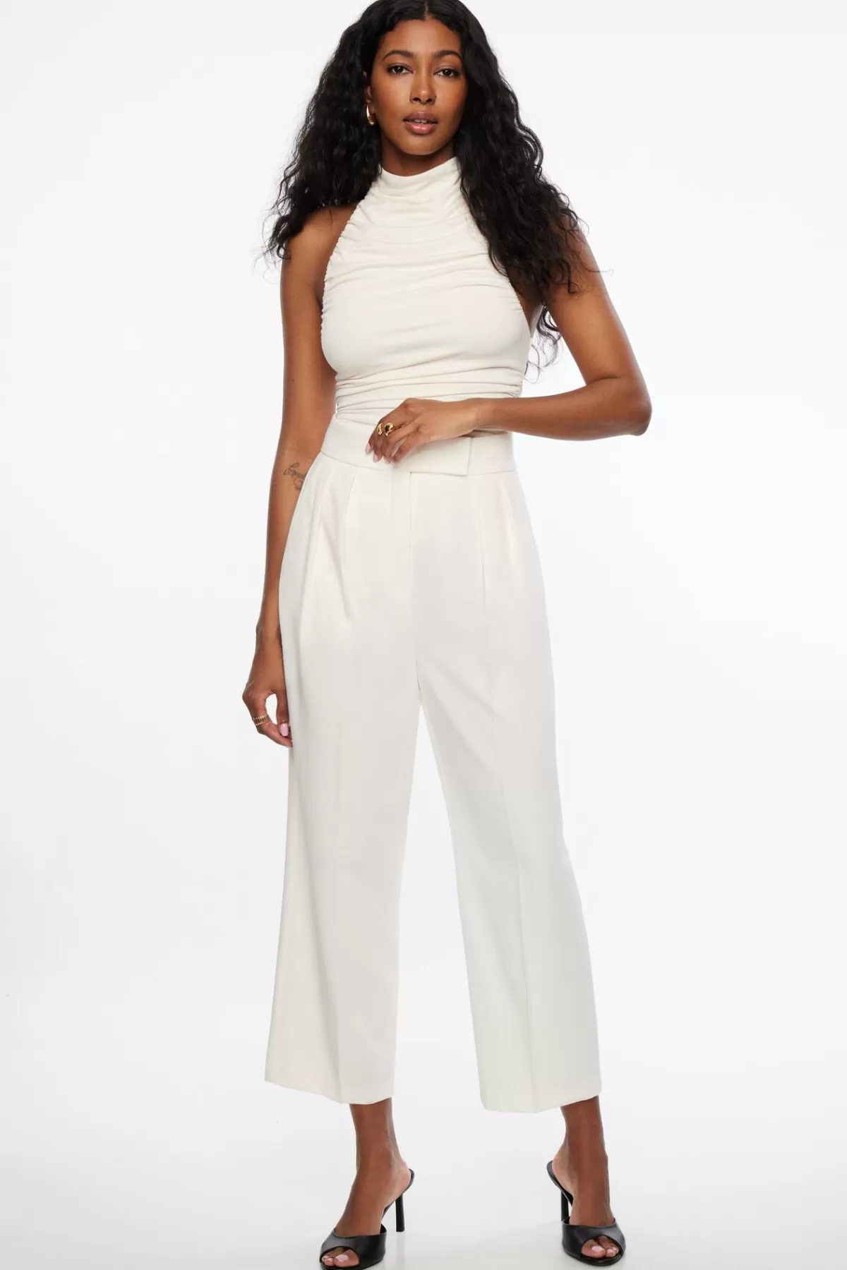 Dynamite Pleated Carrot Pants White Sale