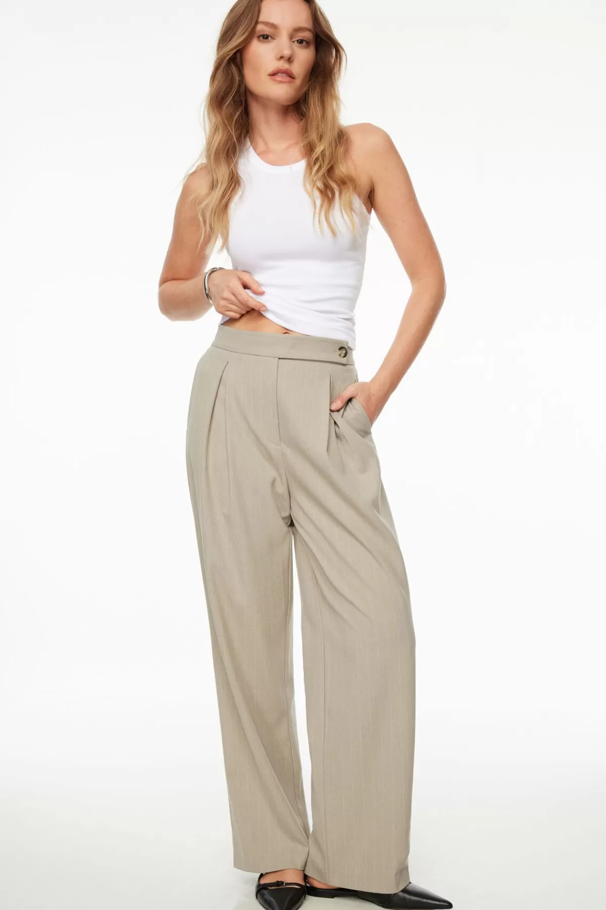 Dynamite Pleated Pinstripe Wide Leg Pants Brown Hot