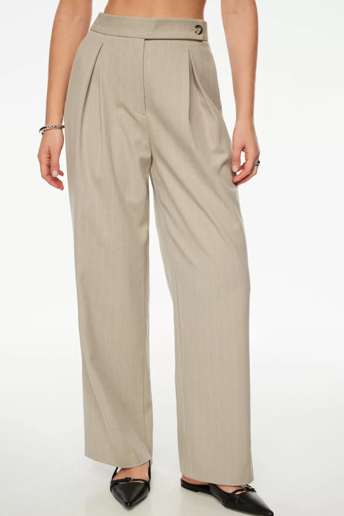 Dynamite Pleated Pinstripe Wide Leg Pants Brown Hot