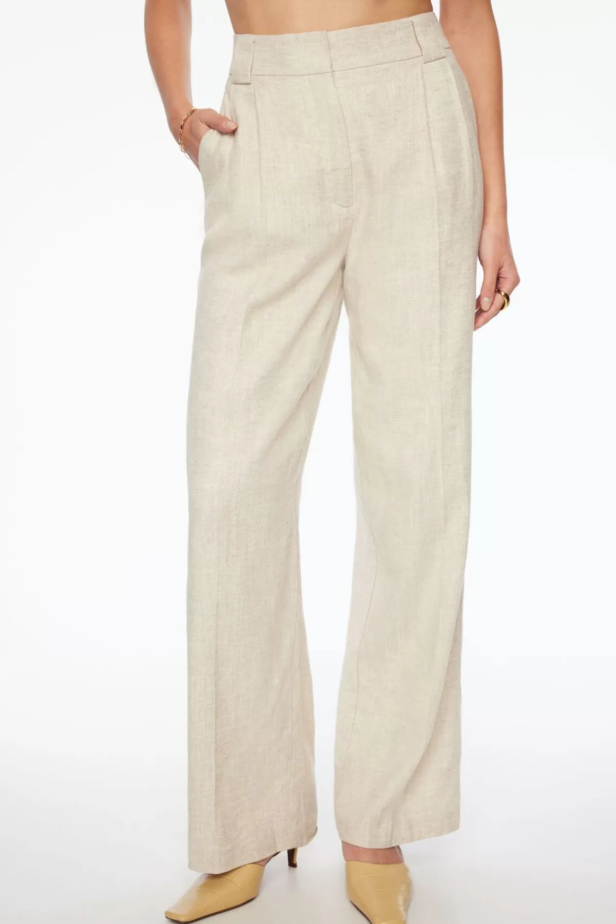 Dynamite Pleated Straight Linen Pants Brown Fashion