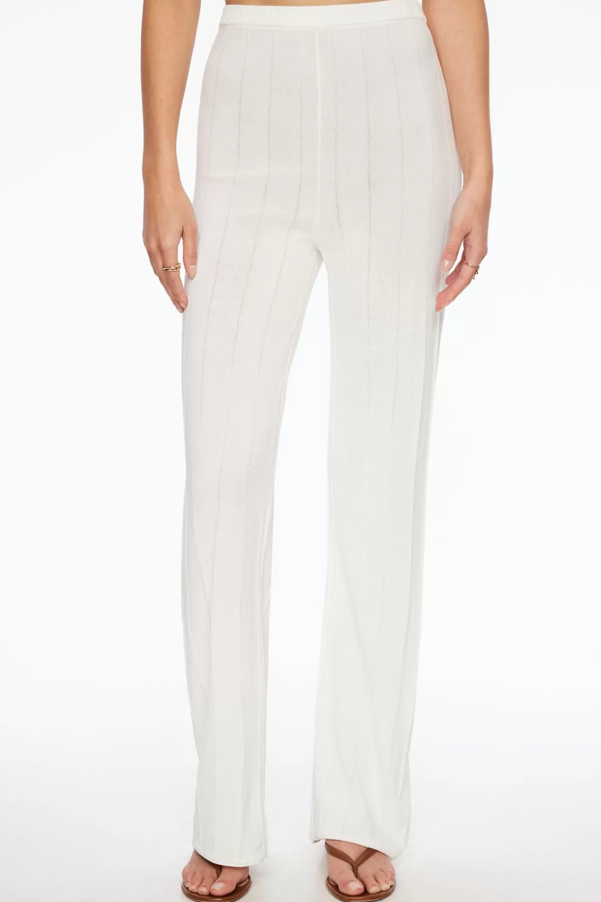 Dynamite Pointelle Wide Leg Pants White Fashion