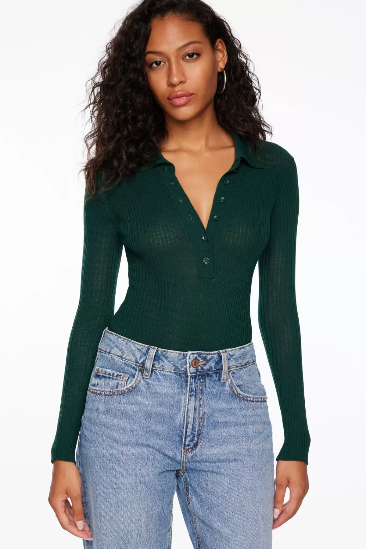 Dynamite Polo Sweater Bodysuit Green Flash Sale