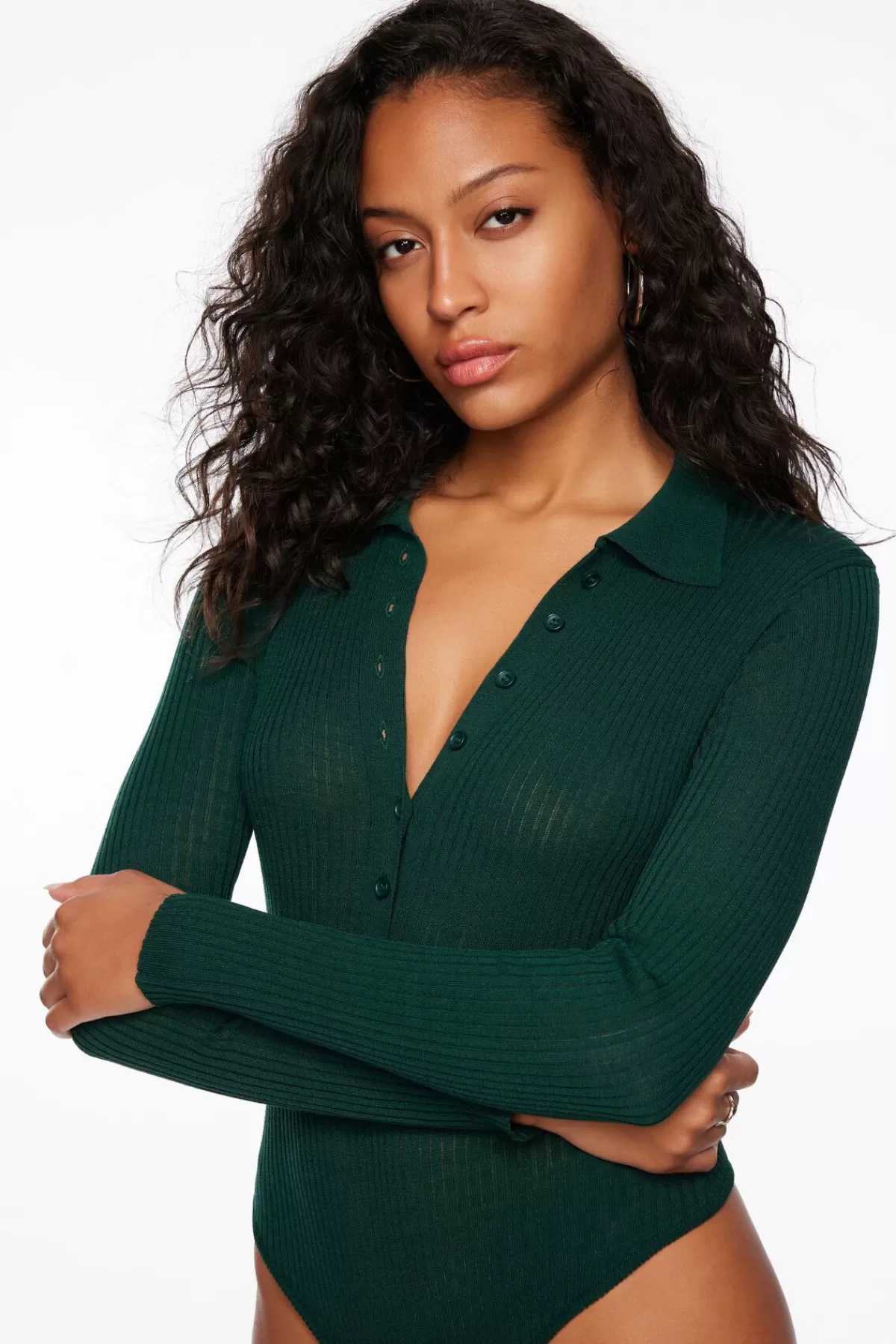 Dynamite Polo Sweater Bodysuit Green Flash Sale