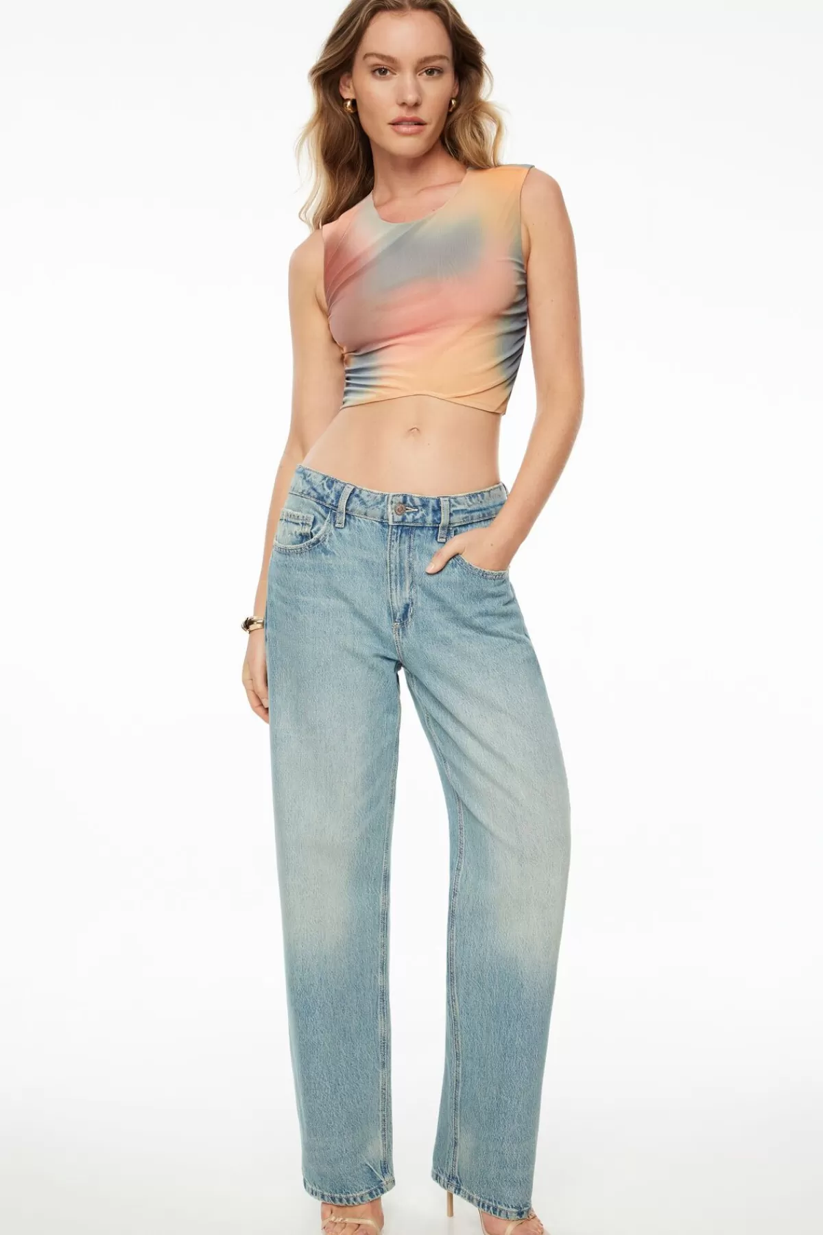 Dynamite Printed Ruched Crop Top Pink Best Sale