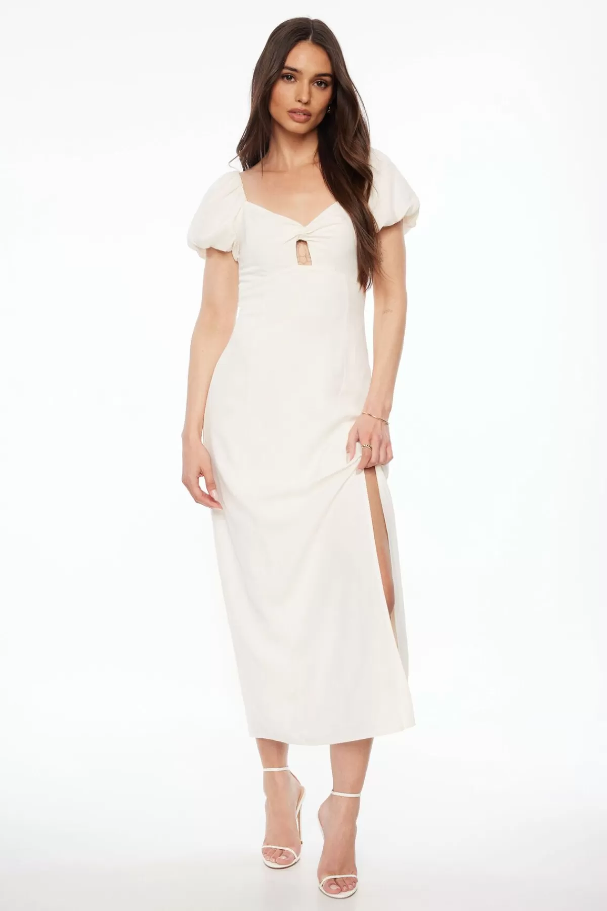 Dynamite Puff Sleeve Linen Maxi Dress White Best Sale