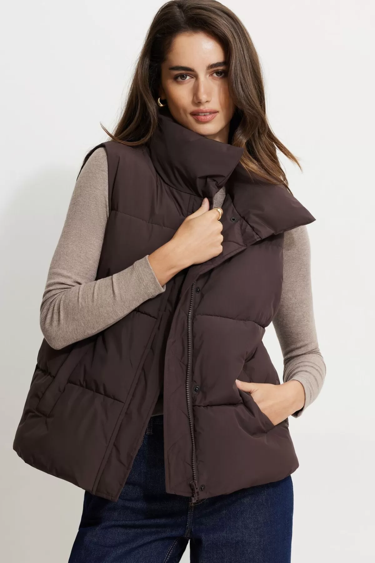 Dynamite Quilted Puffer Vest Brown Best Sale