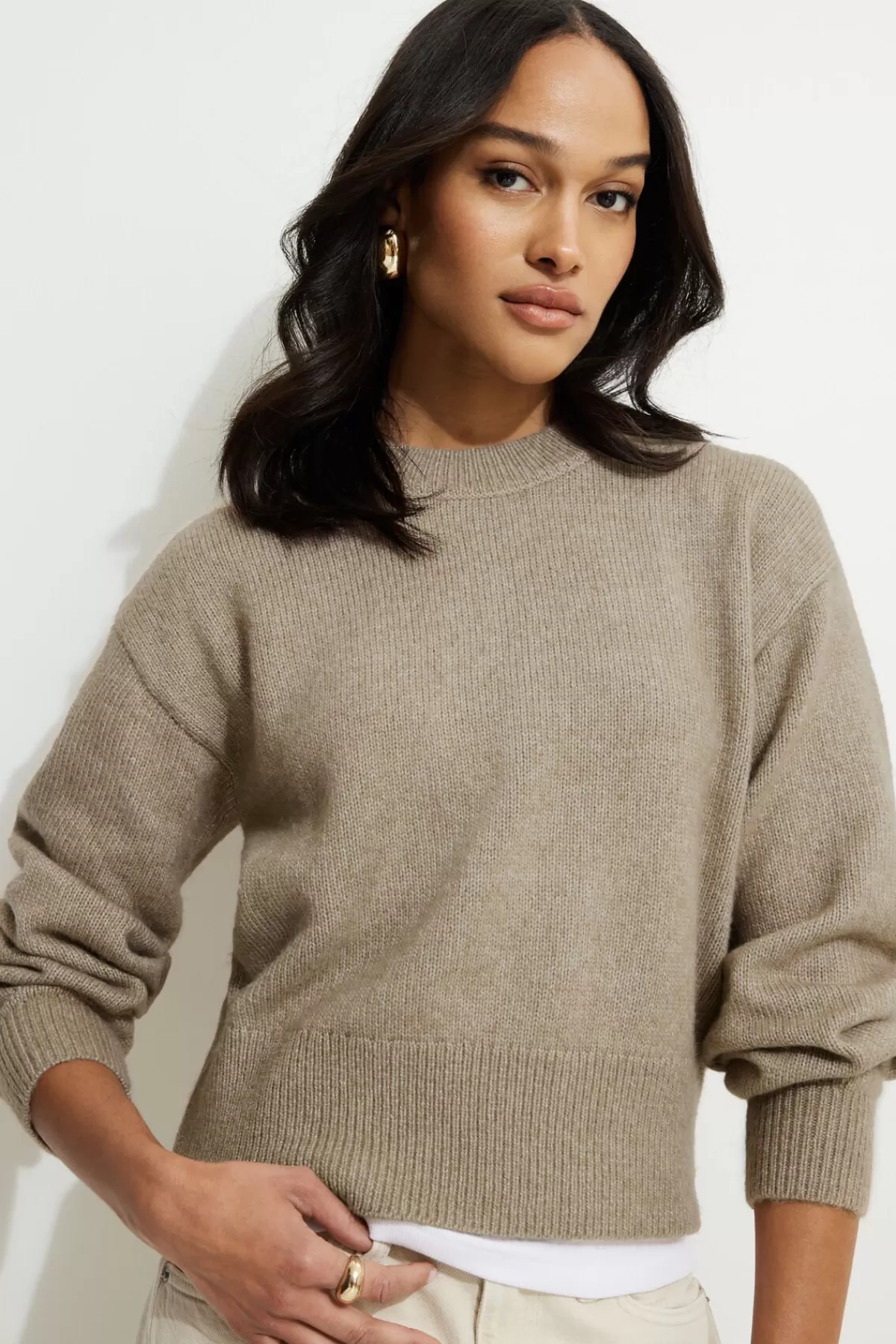 Dynamite Relaxed Crewneck Sweater Brown Cheap