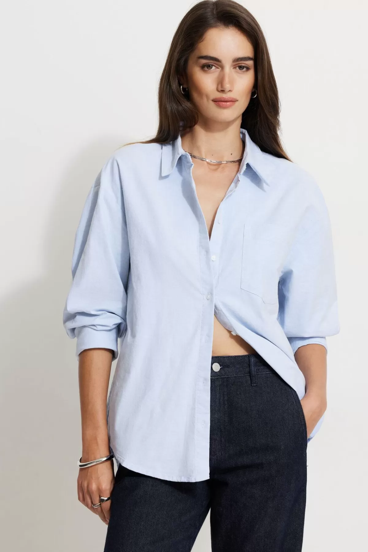 Dynamite Relaxed Oxford Shirt Blue Cheap