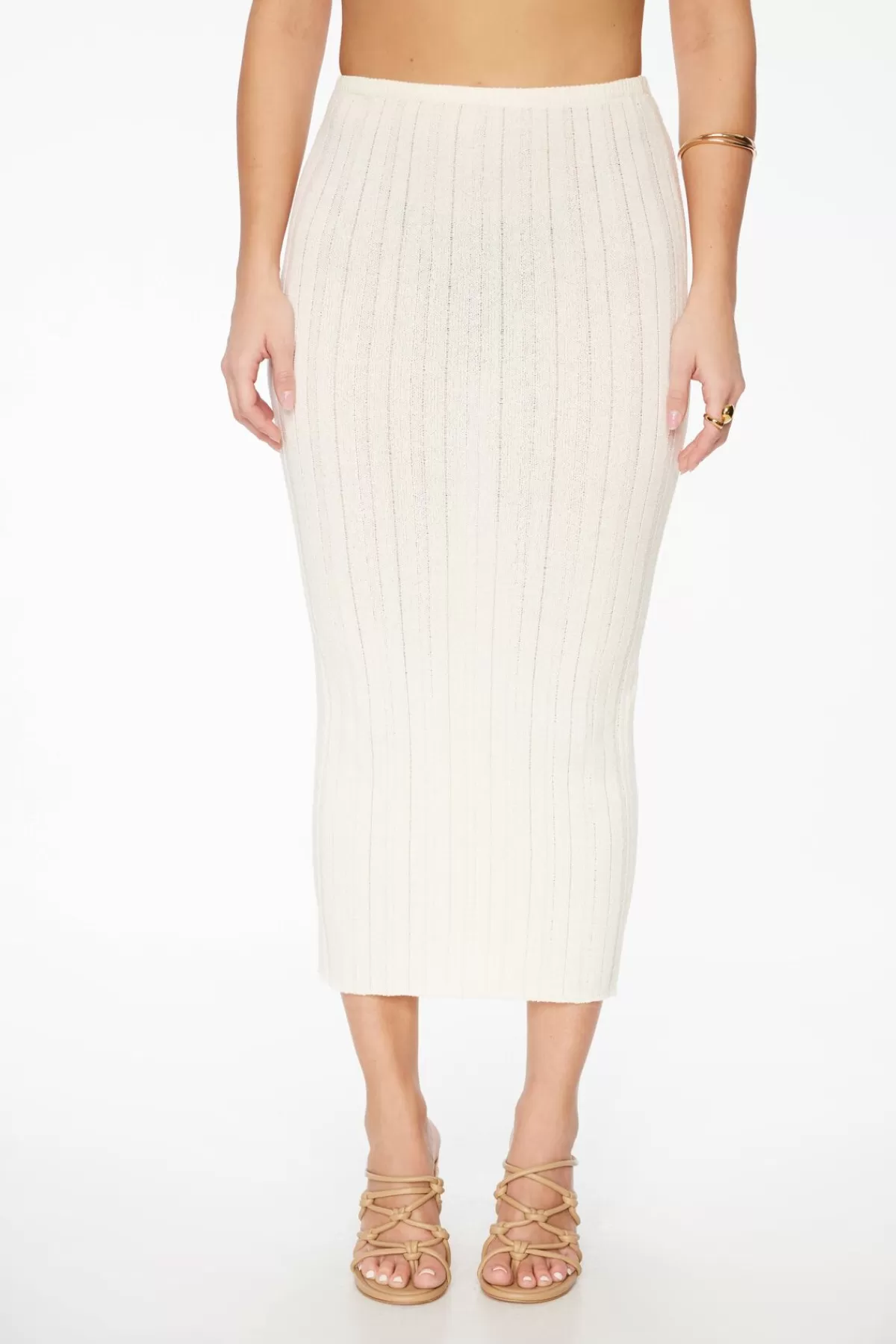 Dynamite Ribbed Bodycon Maxi Skirt White Cheap