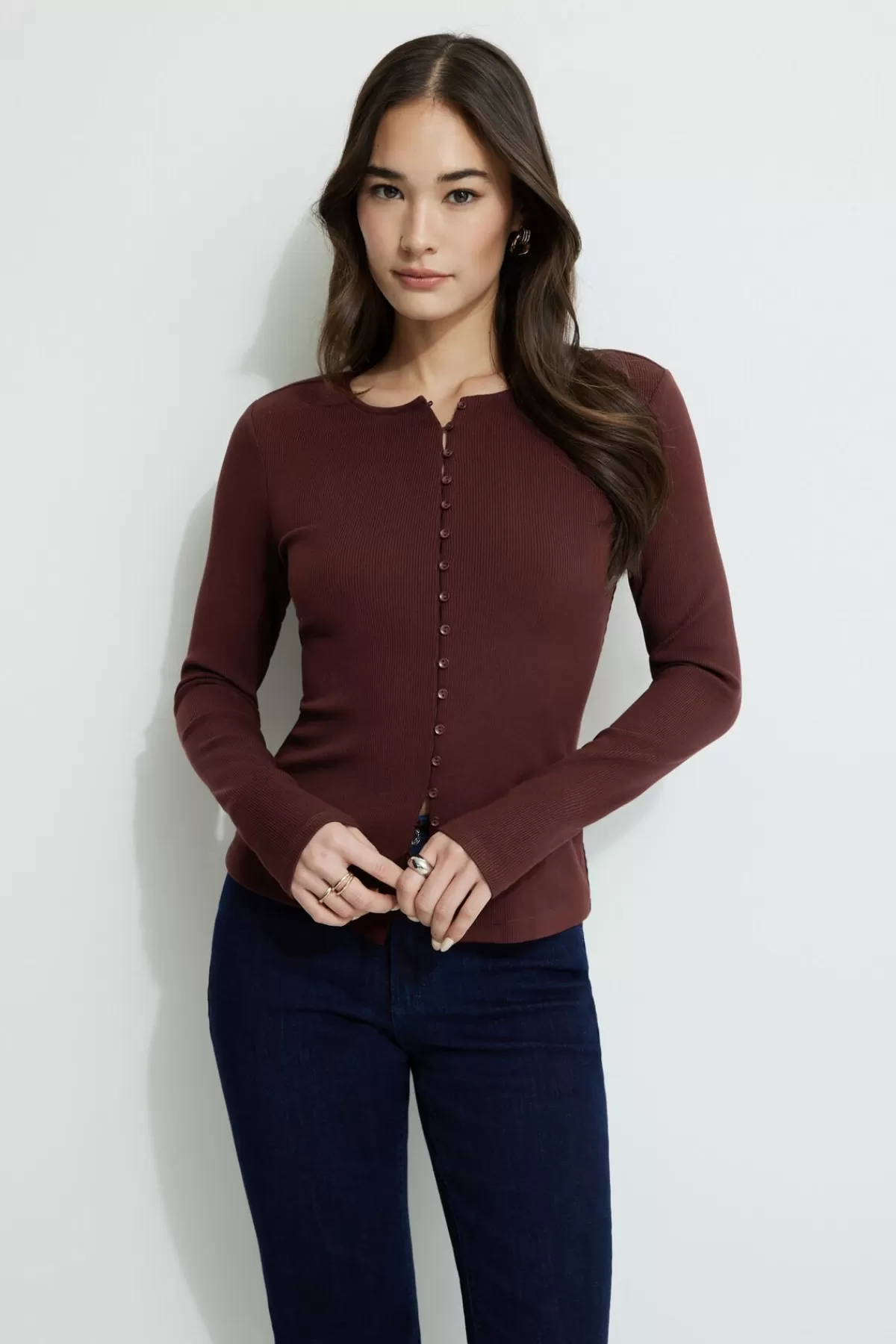 Dynamite Ribbed Flyaway Cardigan Burgundy Outlet