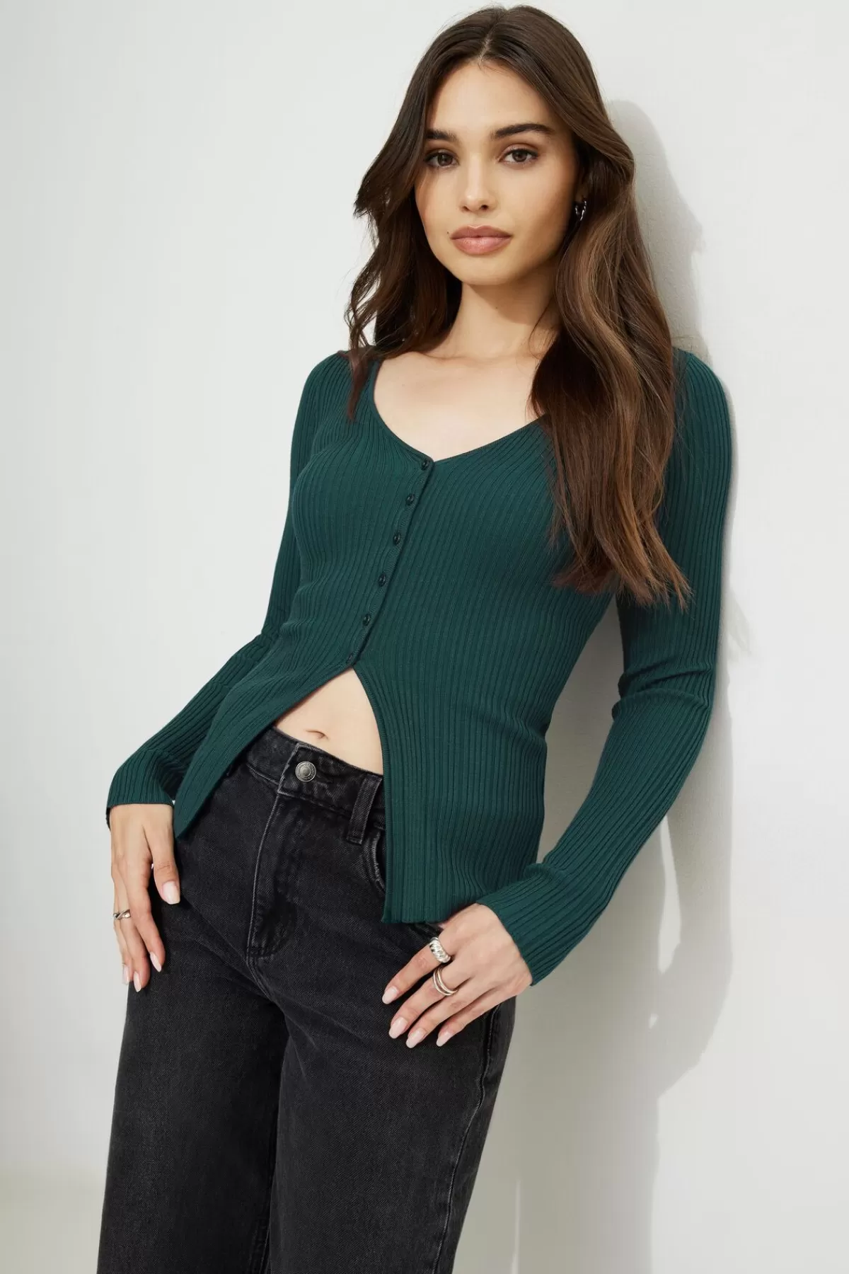 Dynamite Ribbed Flyaway Cardigan Green Outlet