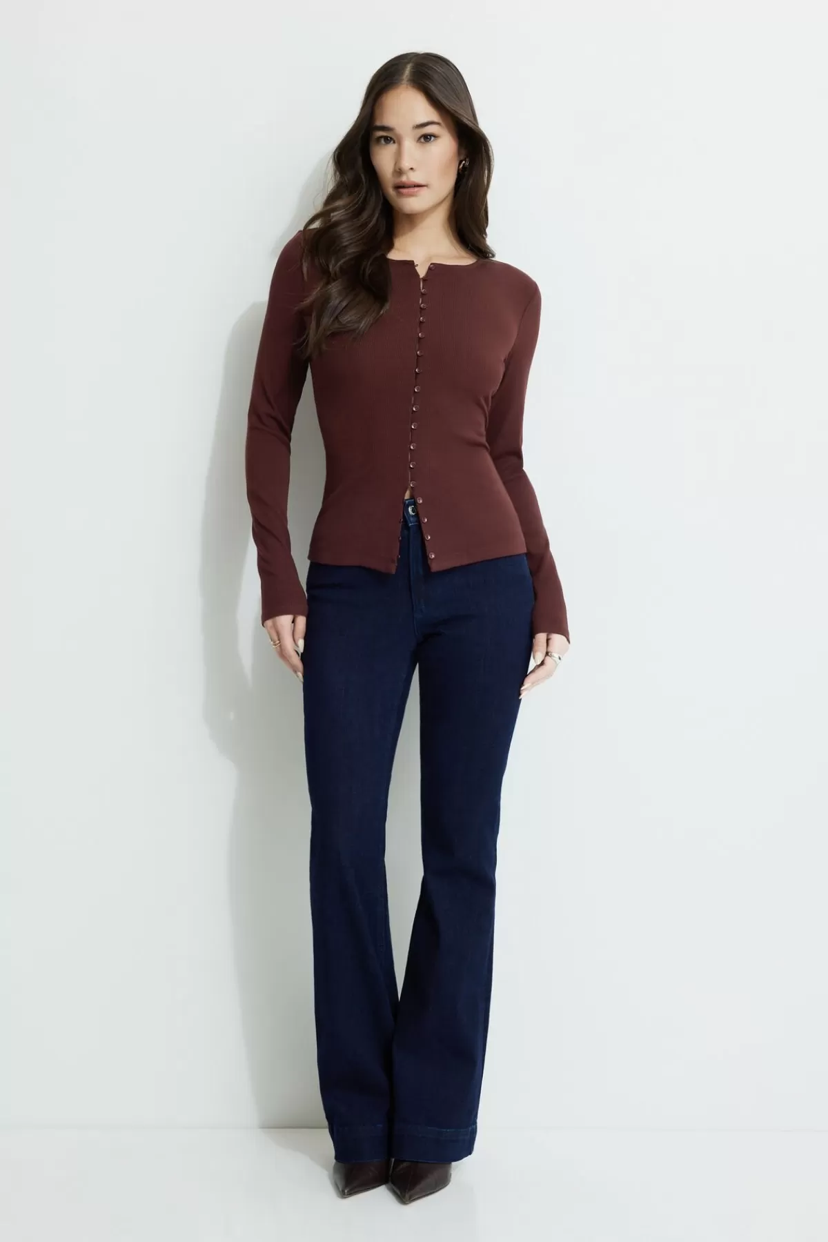 Dynamite Ribbed Flyaway Cardigan Burgundy Outlet