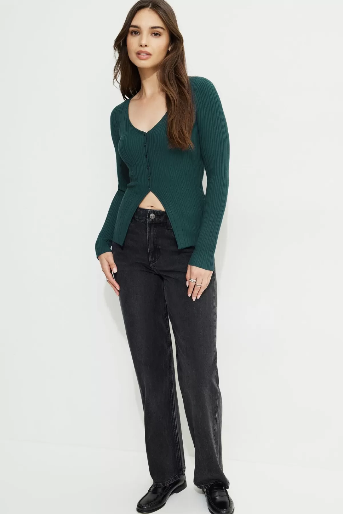 Dynamite Ribbed Flyaway Cardigan Green Outlet