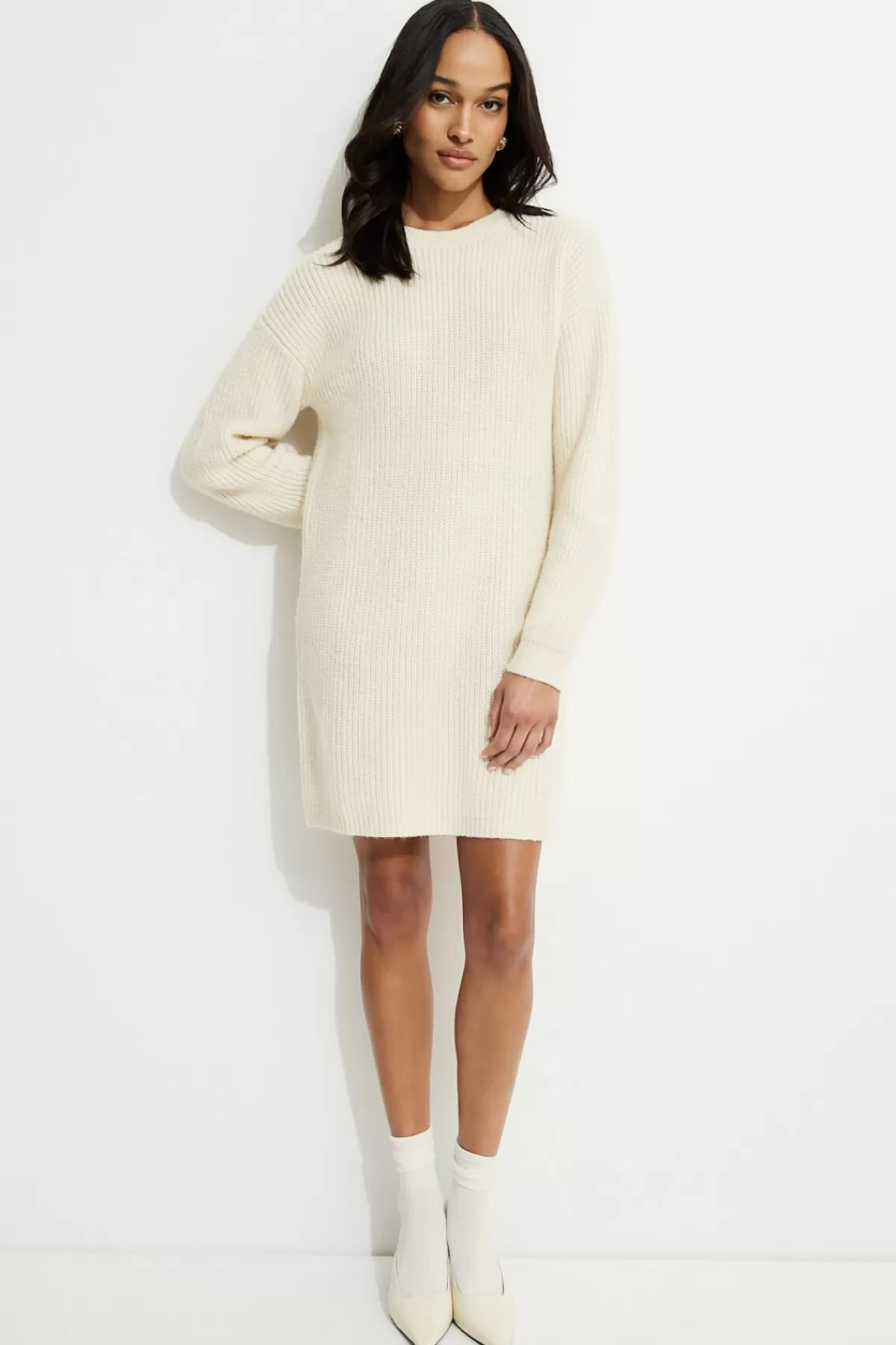 Dynamite Ribbed Mini Sweater Dress White Sale